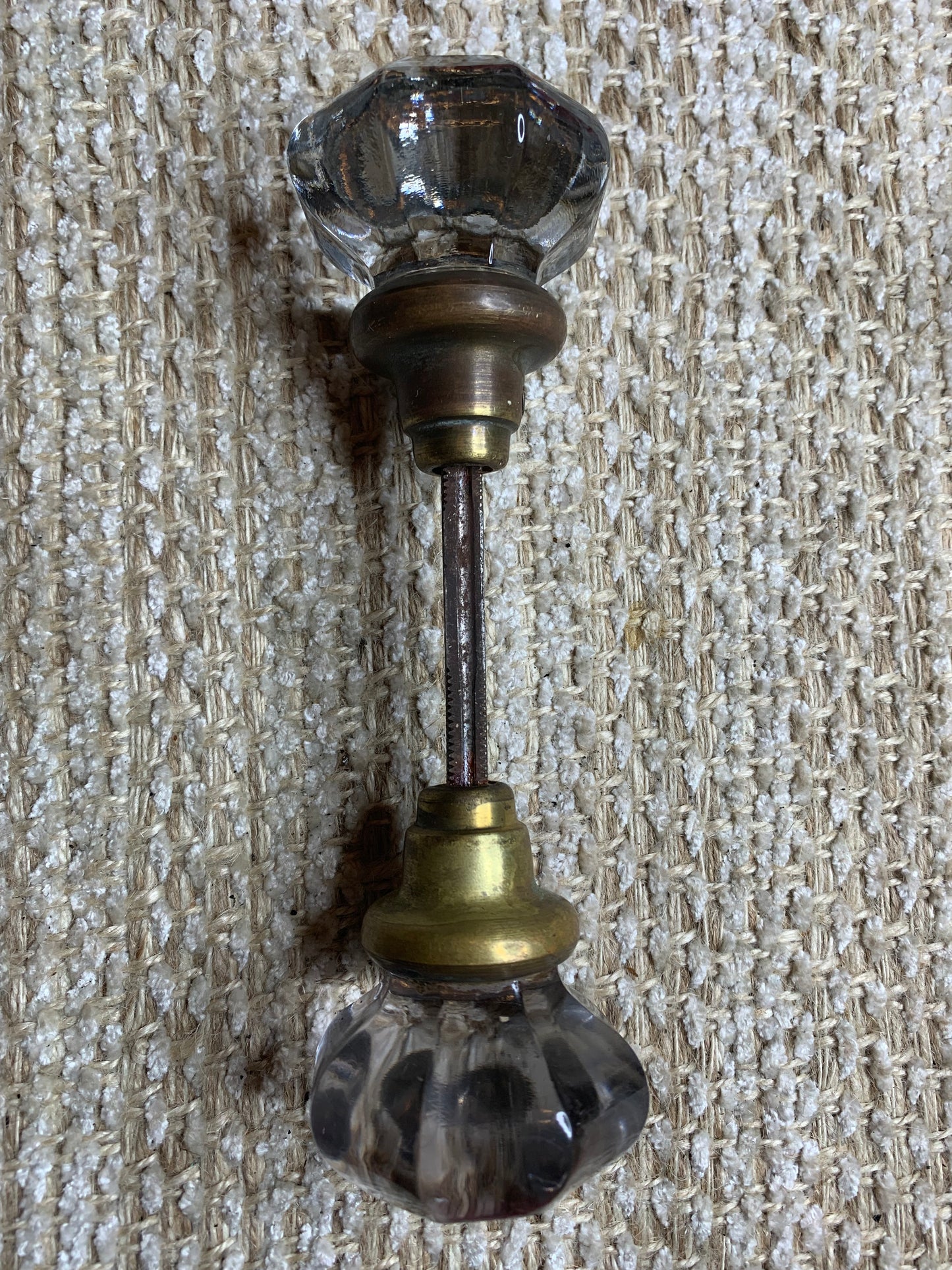 2 1/4" Antique Octagon Glass Door Knob Set With Brass Necks Door Hardware