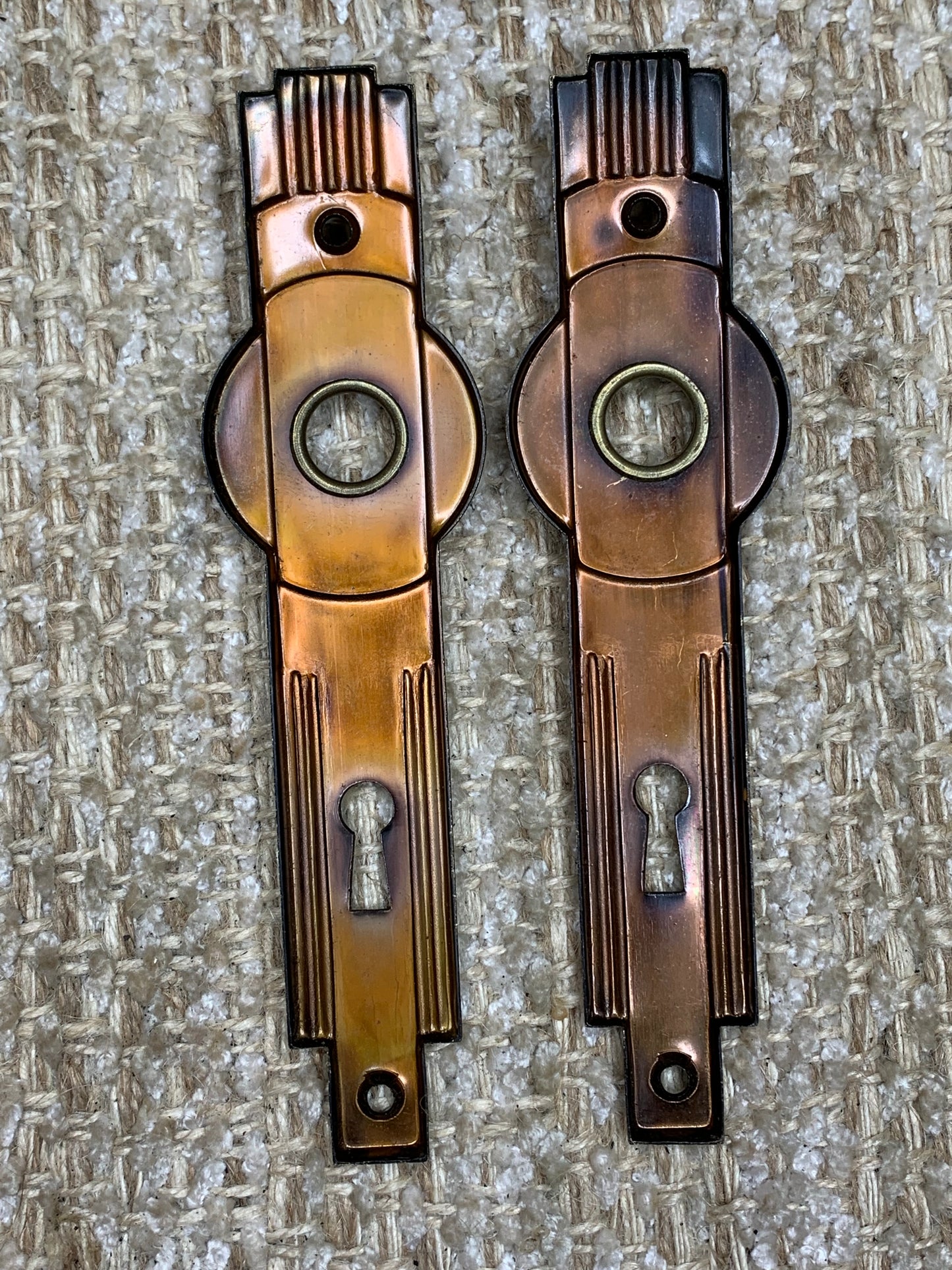 1 5/8" x 6 1/4" Pair Of Antique Stamped Steel Door Knob Plates