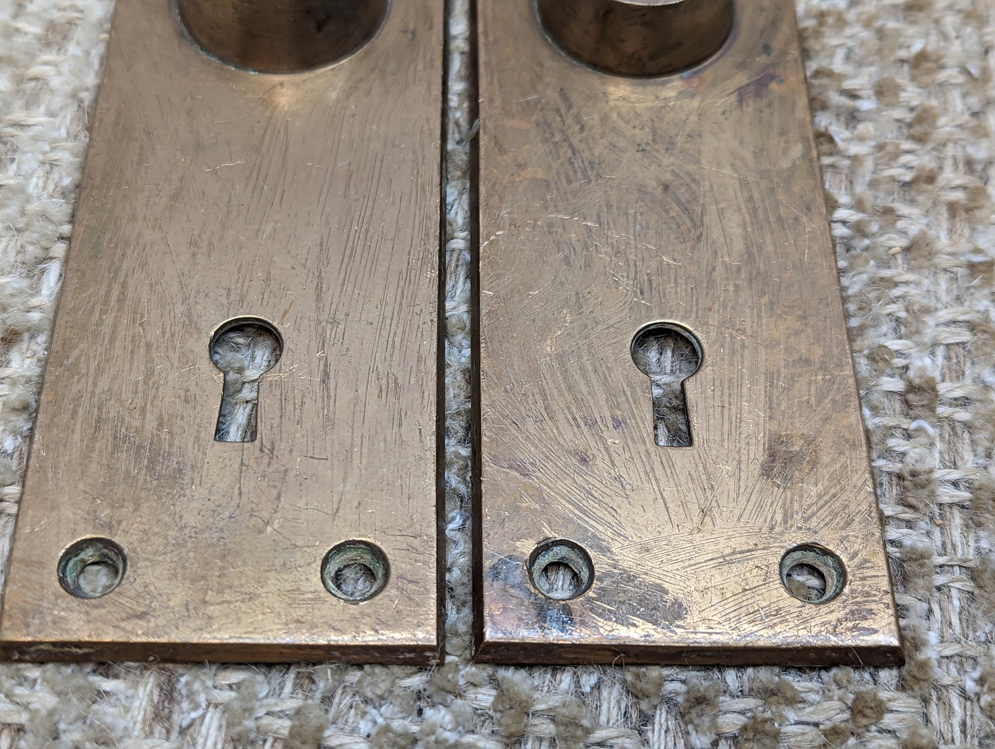 2 1/16" x 6 1/4" Pair Of Antique Cast Brass Door Knob Plates-#066