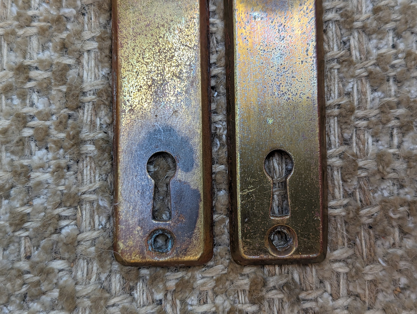 15/16" x 4 5/16" Pair Of Antique Cast Brass Door Knob Plates