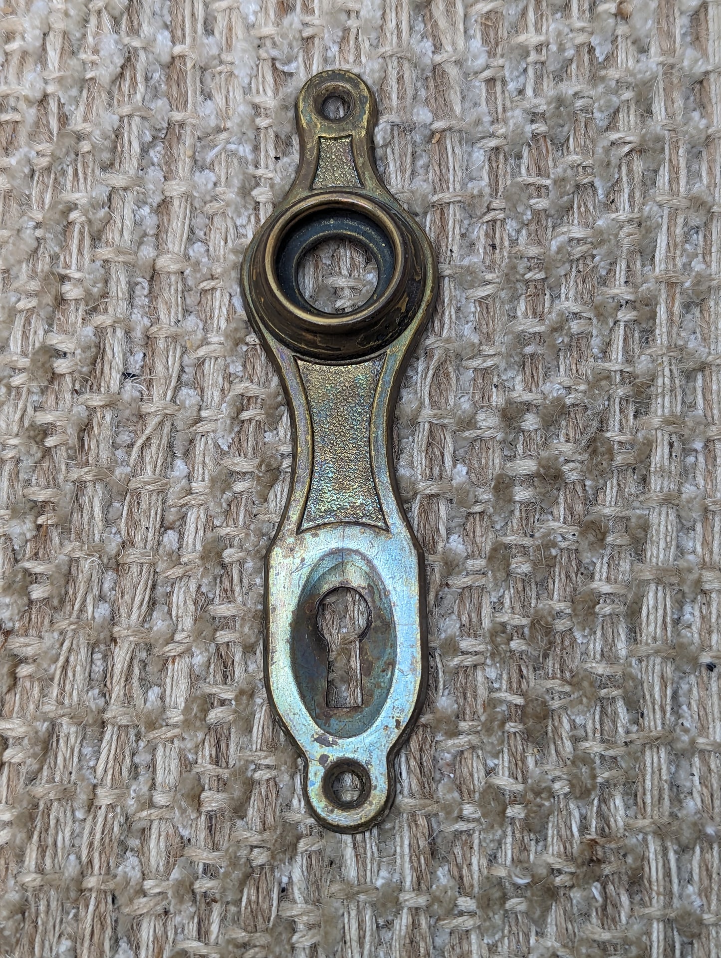 1 1/4" x 4 15/16" Antique Stamped Brass Door Knob Plate