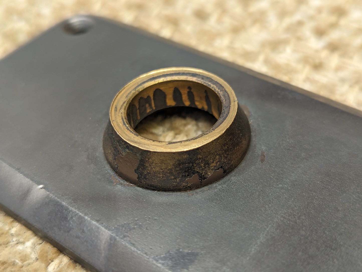 2 3/8" x 6 3/4" Antique Cast Iron Door Knob Plate With Brass Neck