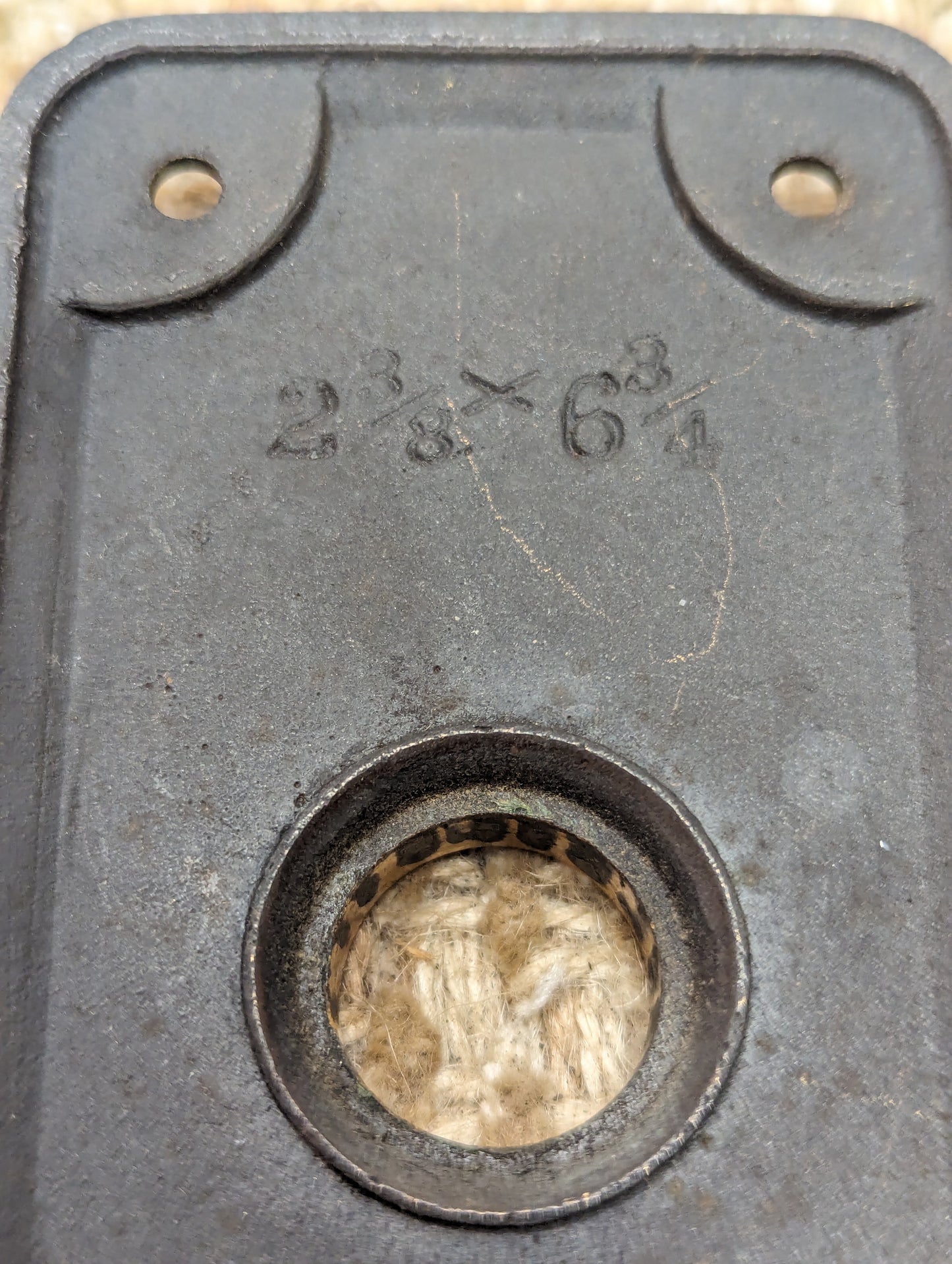 2 3/8" x 6 3/4" Antique Cast Iron Door Knob Plate With Brass Neck