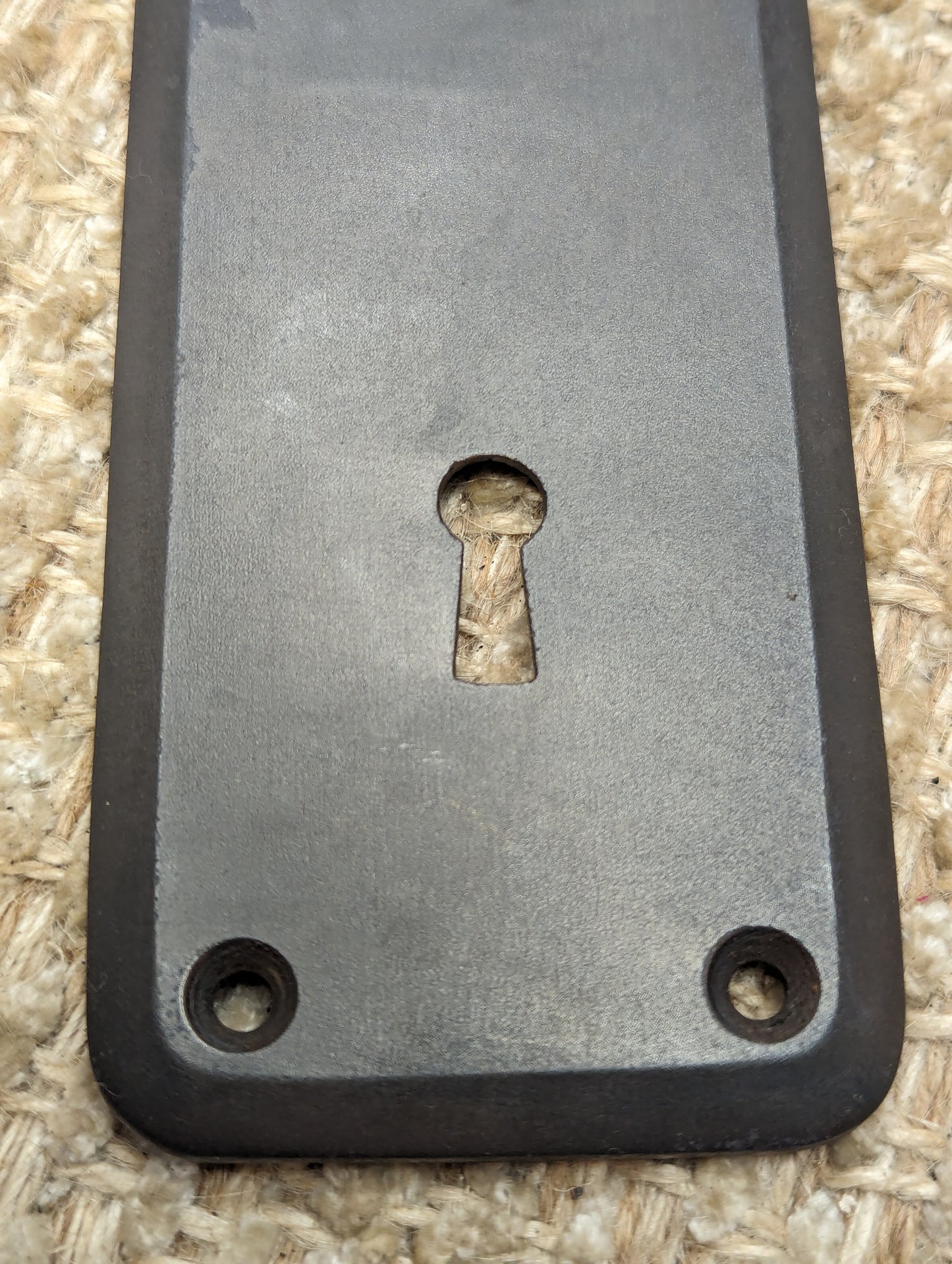 2 3/8" x 6 3/4" Antique Cast Iron Door Knob Plate With Brass Neck