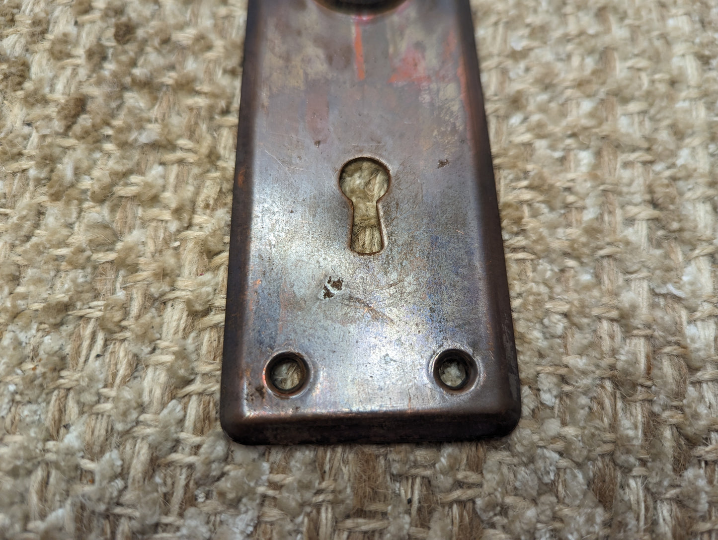 2" x 5 3/4" Antique Stamped Steel Door Knob Plate