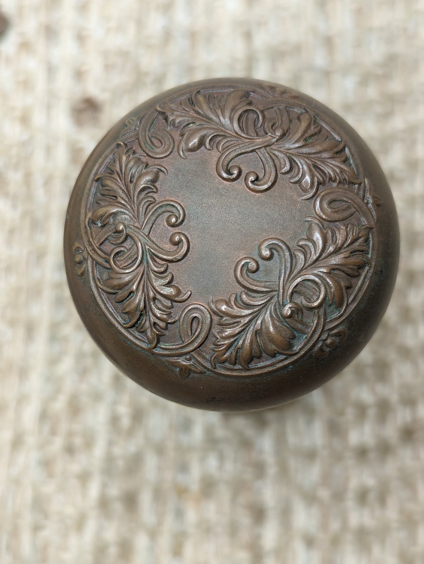 Antique Corbin "Loraine" Brass Door Knobs & Stamped Brass Door Plates Set Circa 1905
