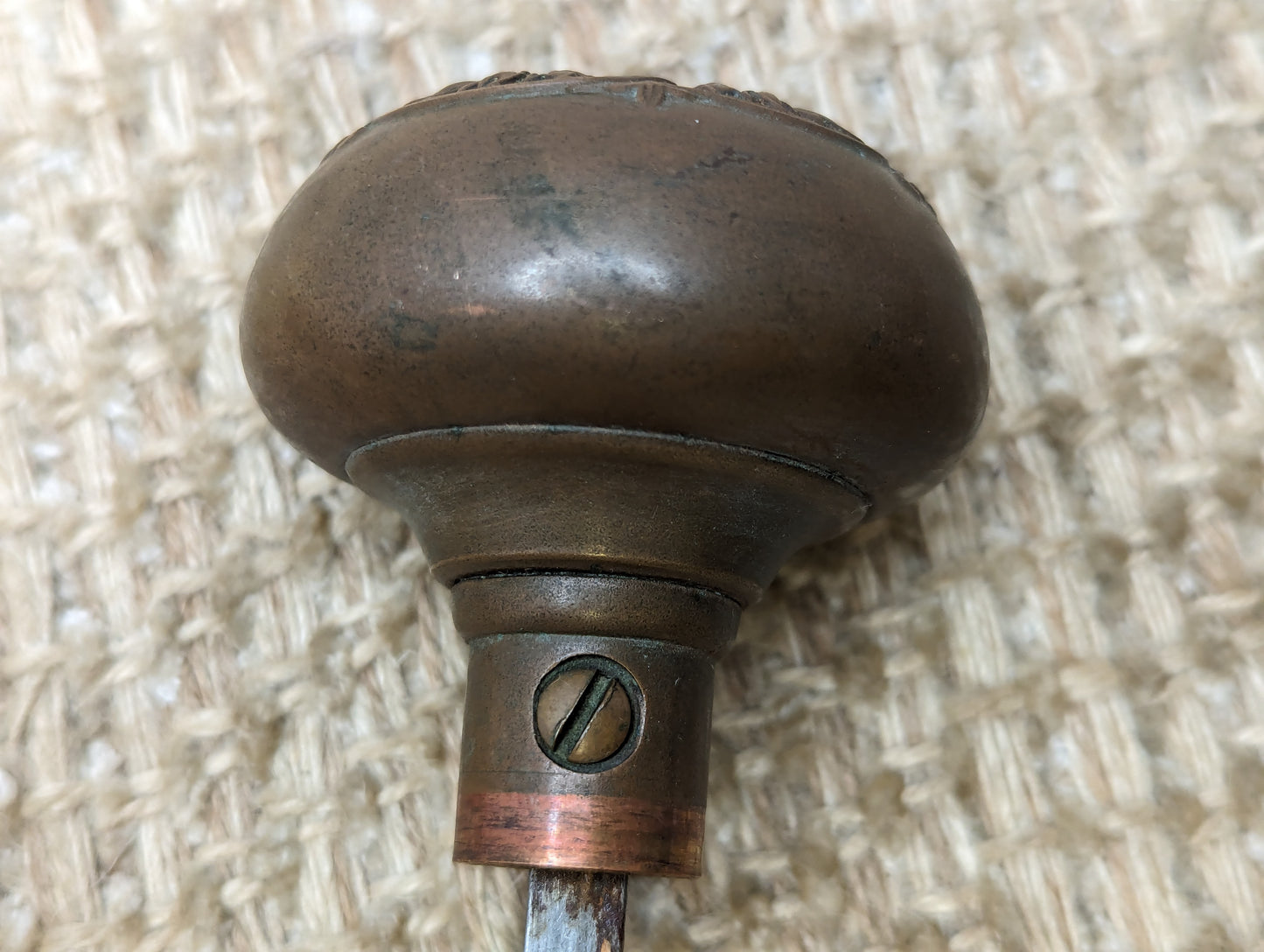 Antique Corbin "Loraine" Brass Door Knobs & Stamped Brass Door Plates Set Circa 1905