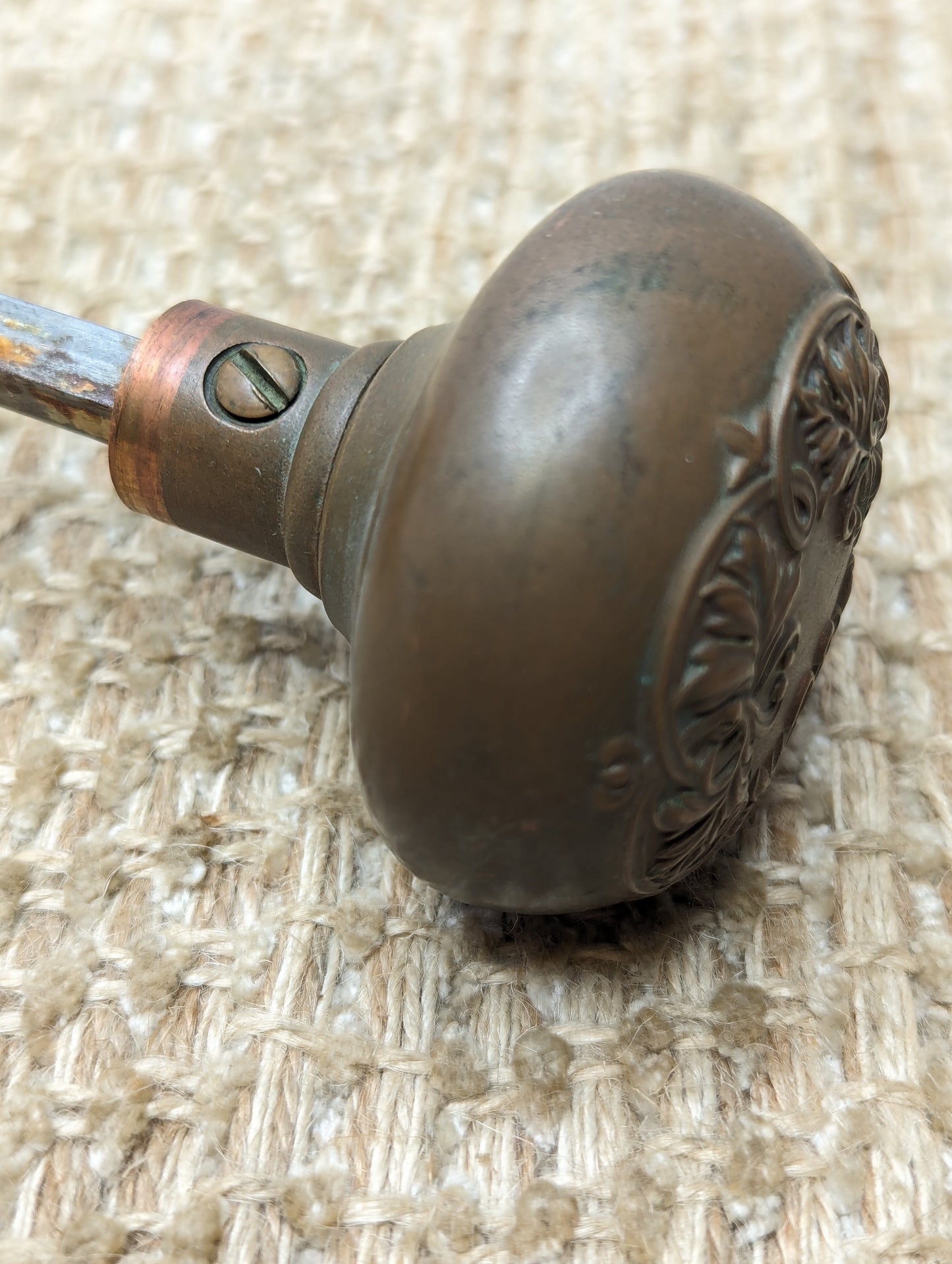 Antique Corbin "Loraine" Brass Door Knobs & Stamped Brass Door Plates Set Circa 1905