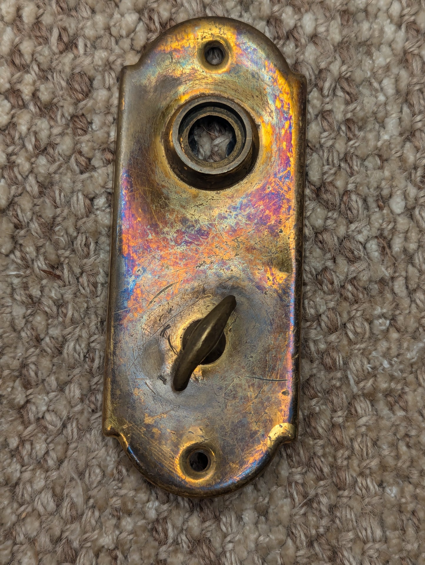 Antique 2" x 5" Brass Thumb Turn Door Knob Plate
