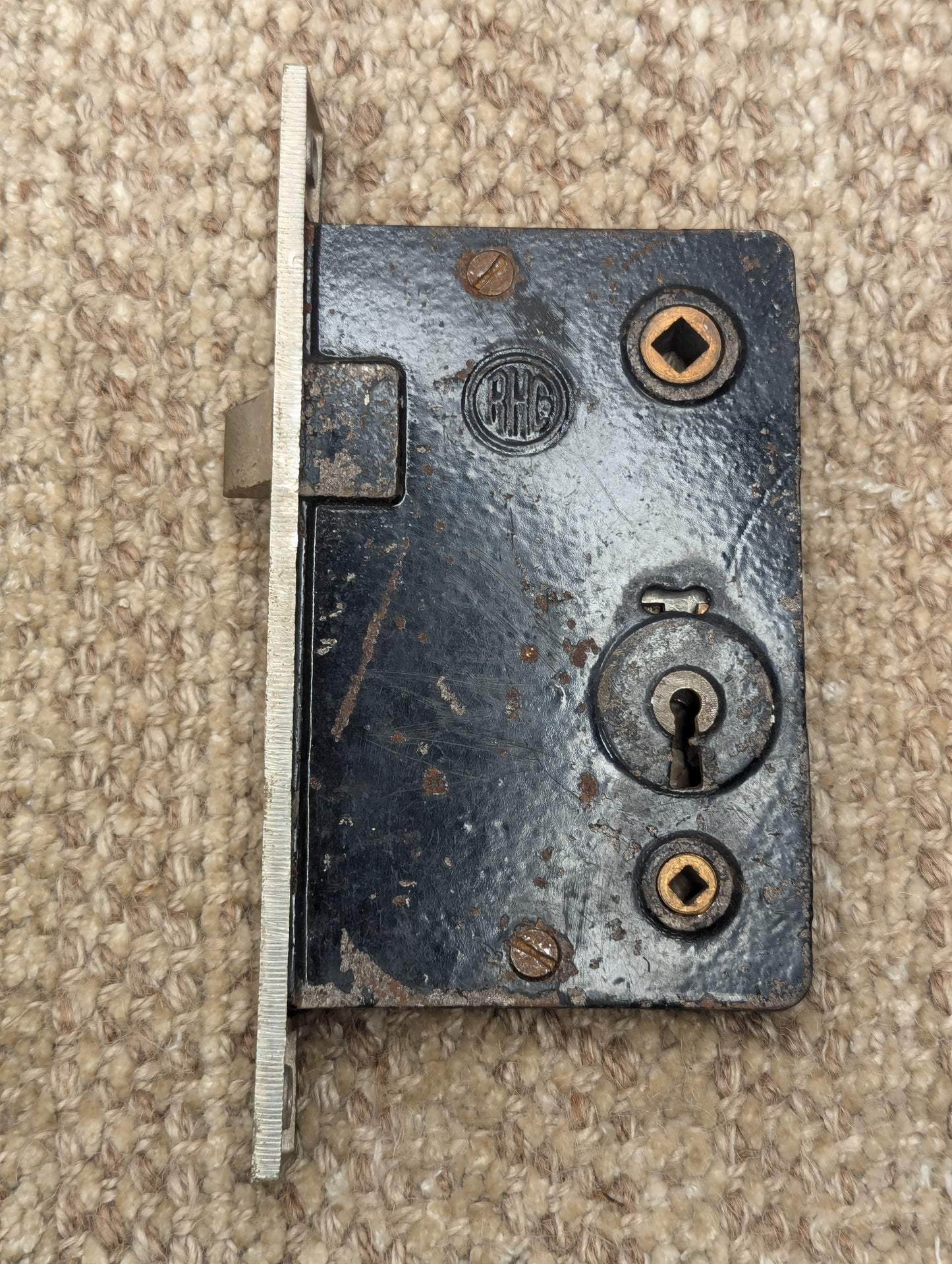 Antique RHCo Exterior Mortise Lock Door Hardware #1188 With Key