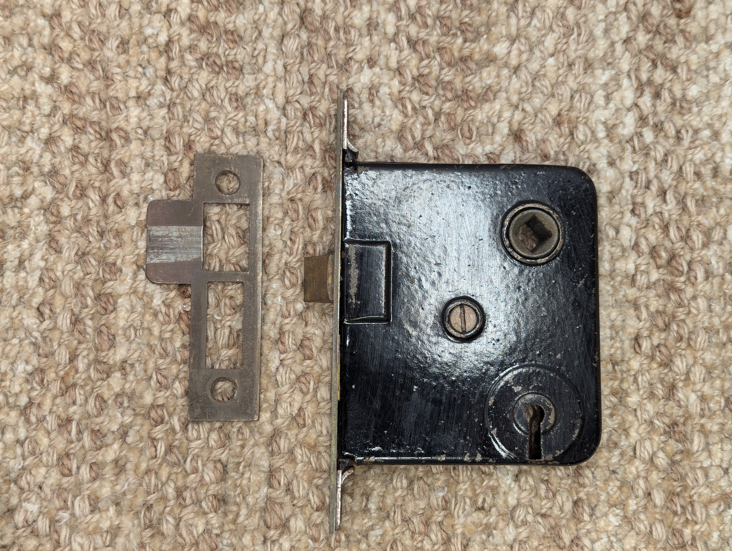 Antique Interior Mortise Lock Door Hardware #7 A W/Strike Plate and Key