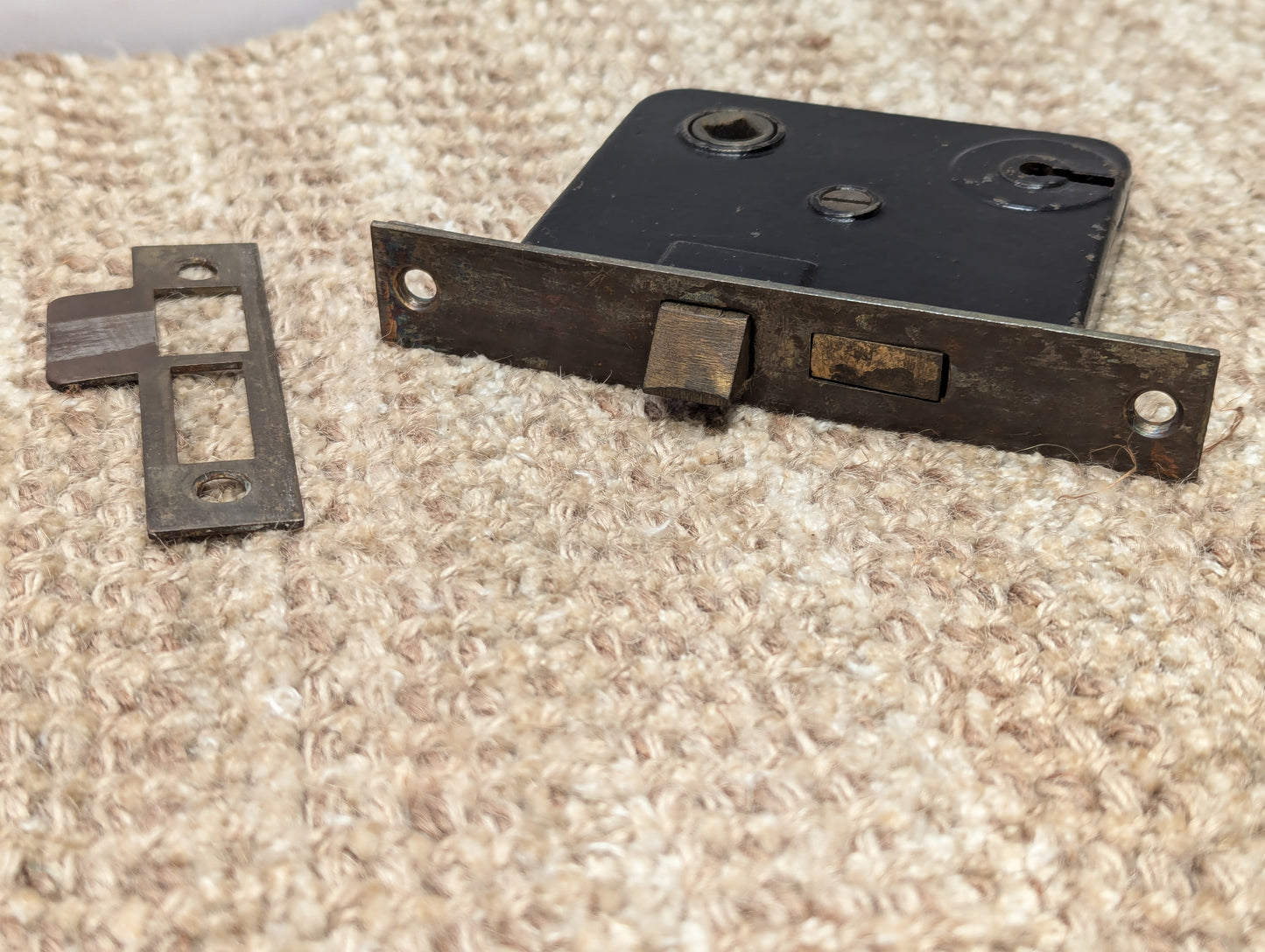 Antique Interior Mortise Lock Door Hardware #7 A W/Strike Plate and Key
