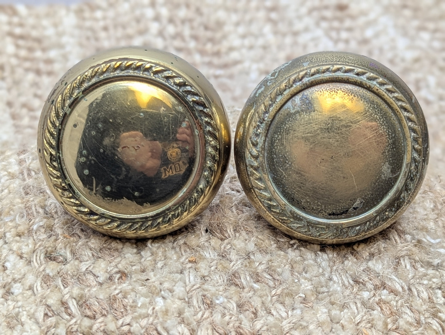 Antique Decorative Brass 2 1/8" Door Knobs & Rosettes