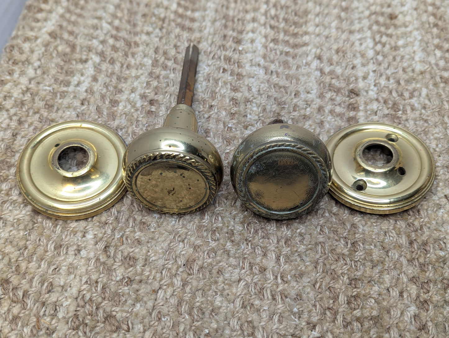 Antique Decorative Brass 2 1/8" Door Knobs & Rosettes
