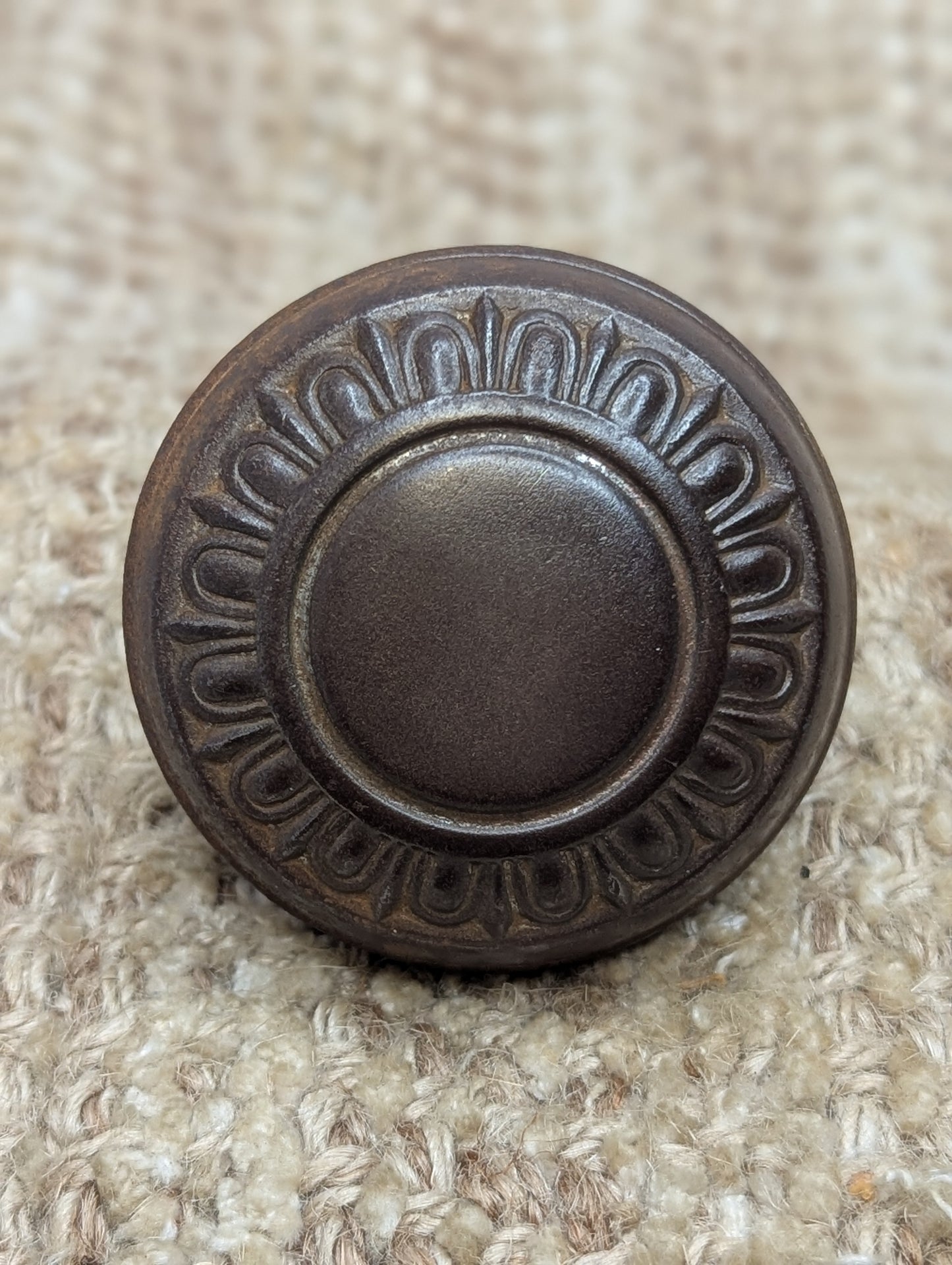 2 1/4" Antique Egg & Dart Stamped Steel Door Knob