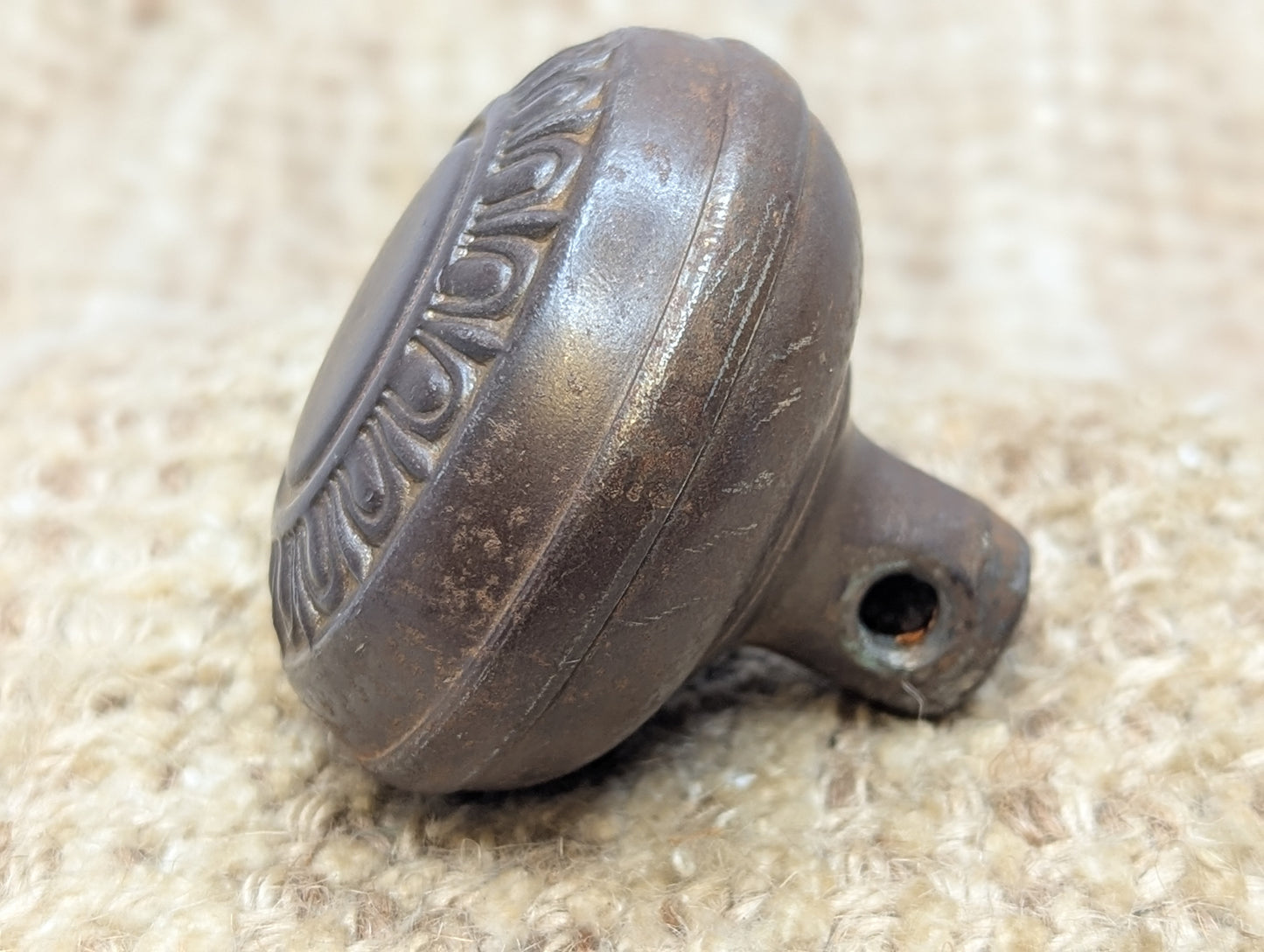 2 1/4" Antique Egg & Dart Stamped Steel Door Knob
