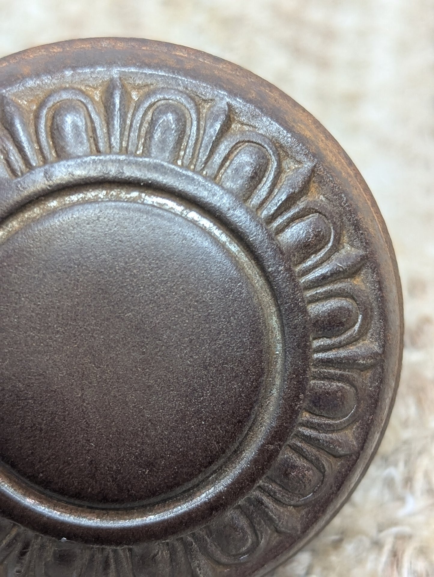 2 1/4" Antique Egg & Dart Stamped Steel Door Knob