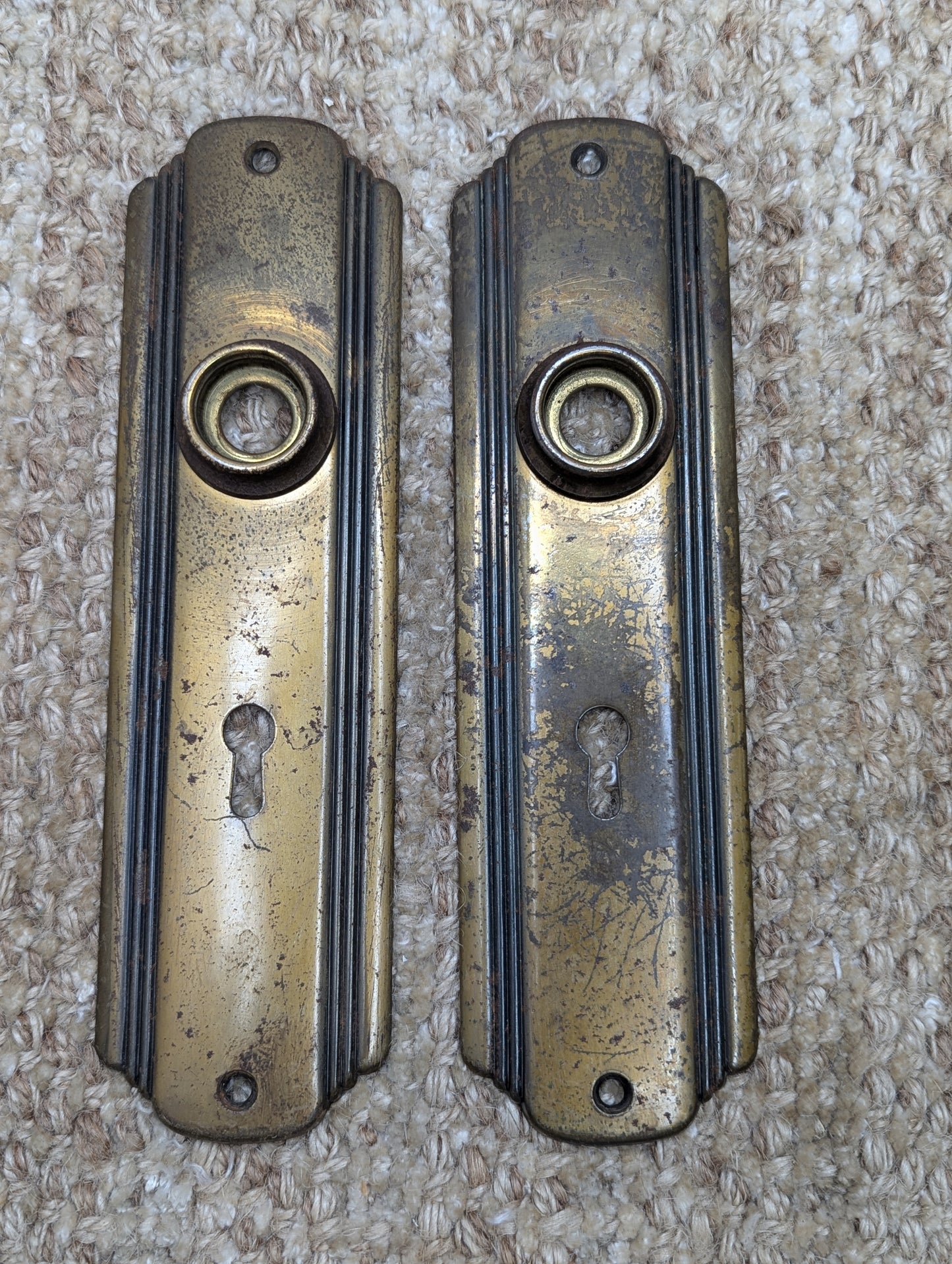 Antique Interior Mortise Lock, Glass Door Knobs & Brass Finish Door Knob Plates, Strike Plate W/Key