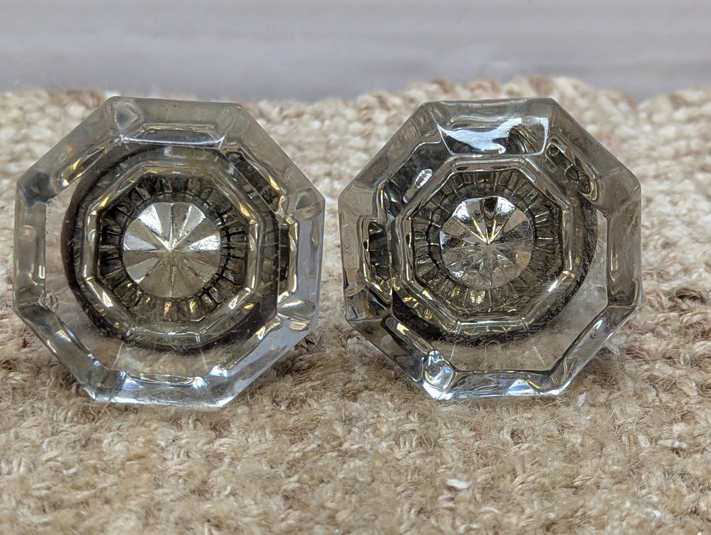 2 1/4" Antique Octagon Glass Door Knob Set With Brass Necks Door Hardware