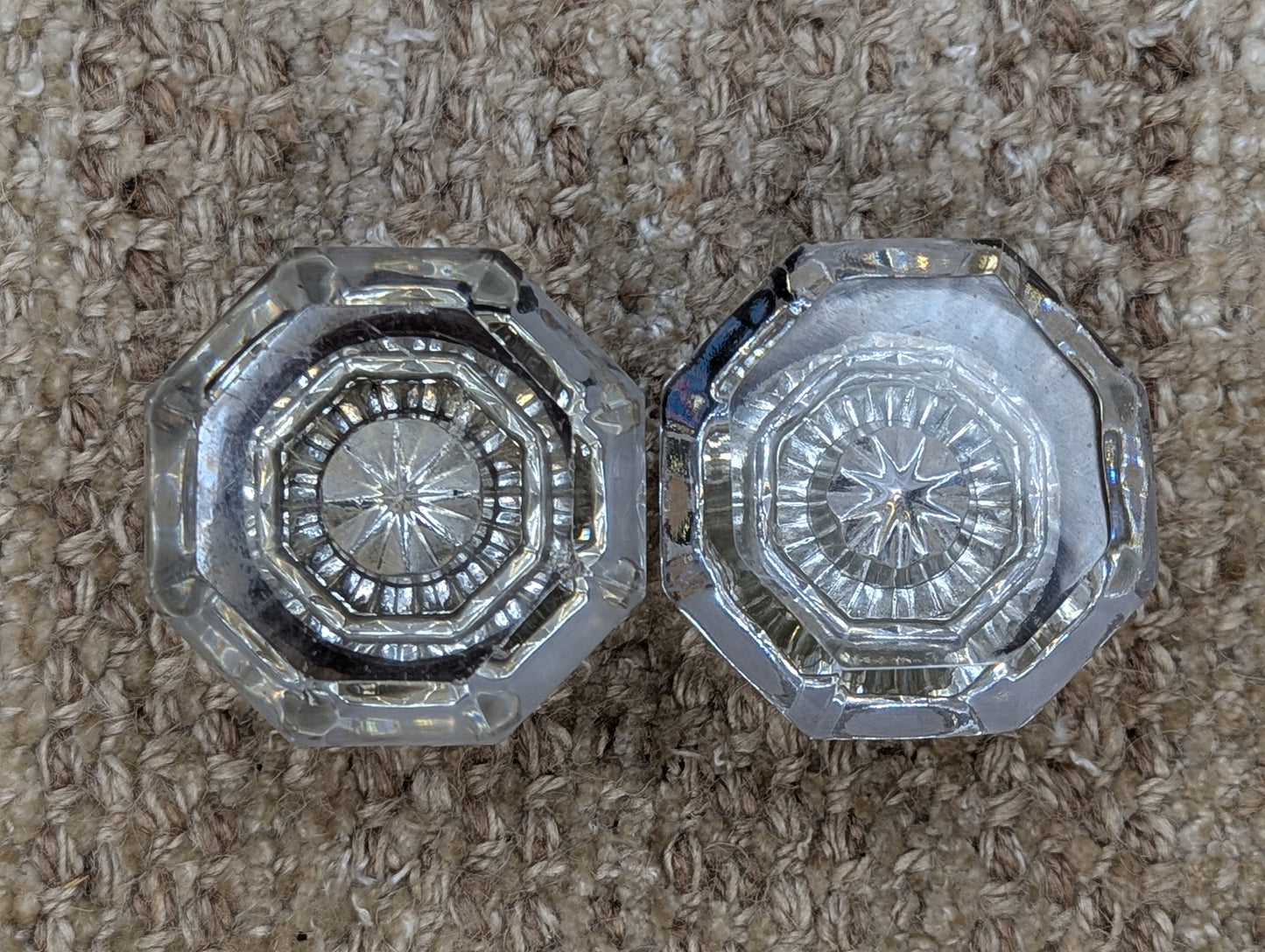 2 1/4" Antique Octagon Glass Door Knob Set With Brass Necks Door Hardware