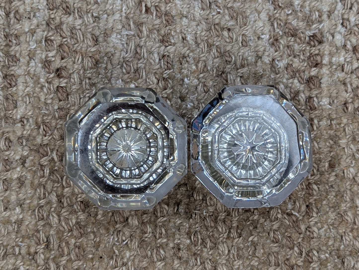 2 1/4" Antique Octagon Glass Door Knob Set With Brass Necks Door Hardware
