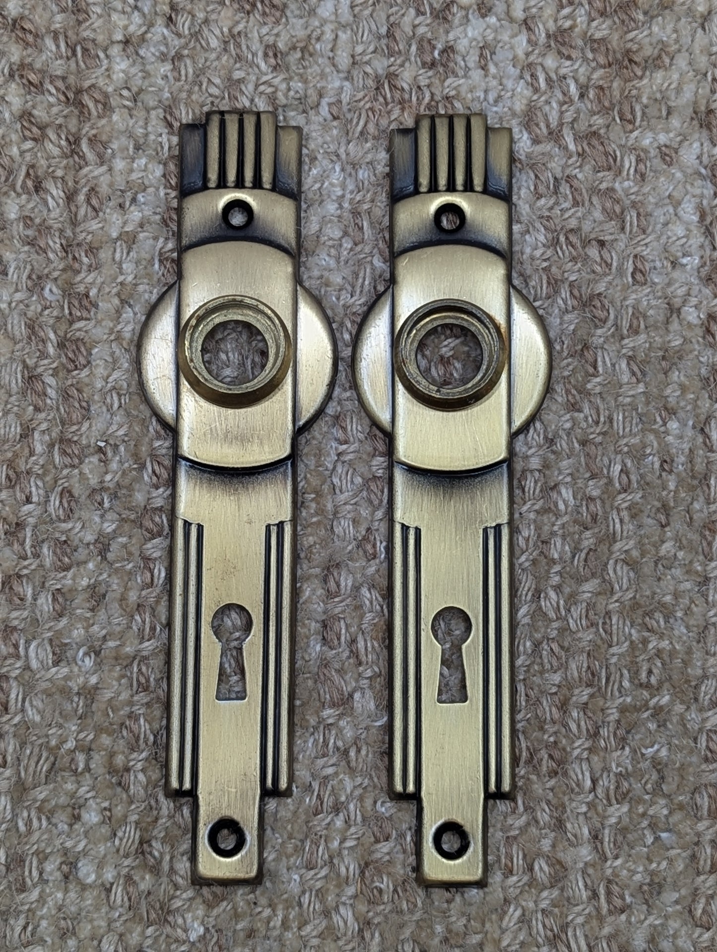 1 5/8" x 6 1/4" Pair Of Antique Stamped Steel Door Knob Plates