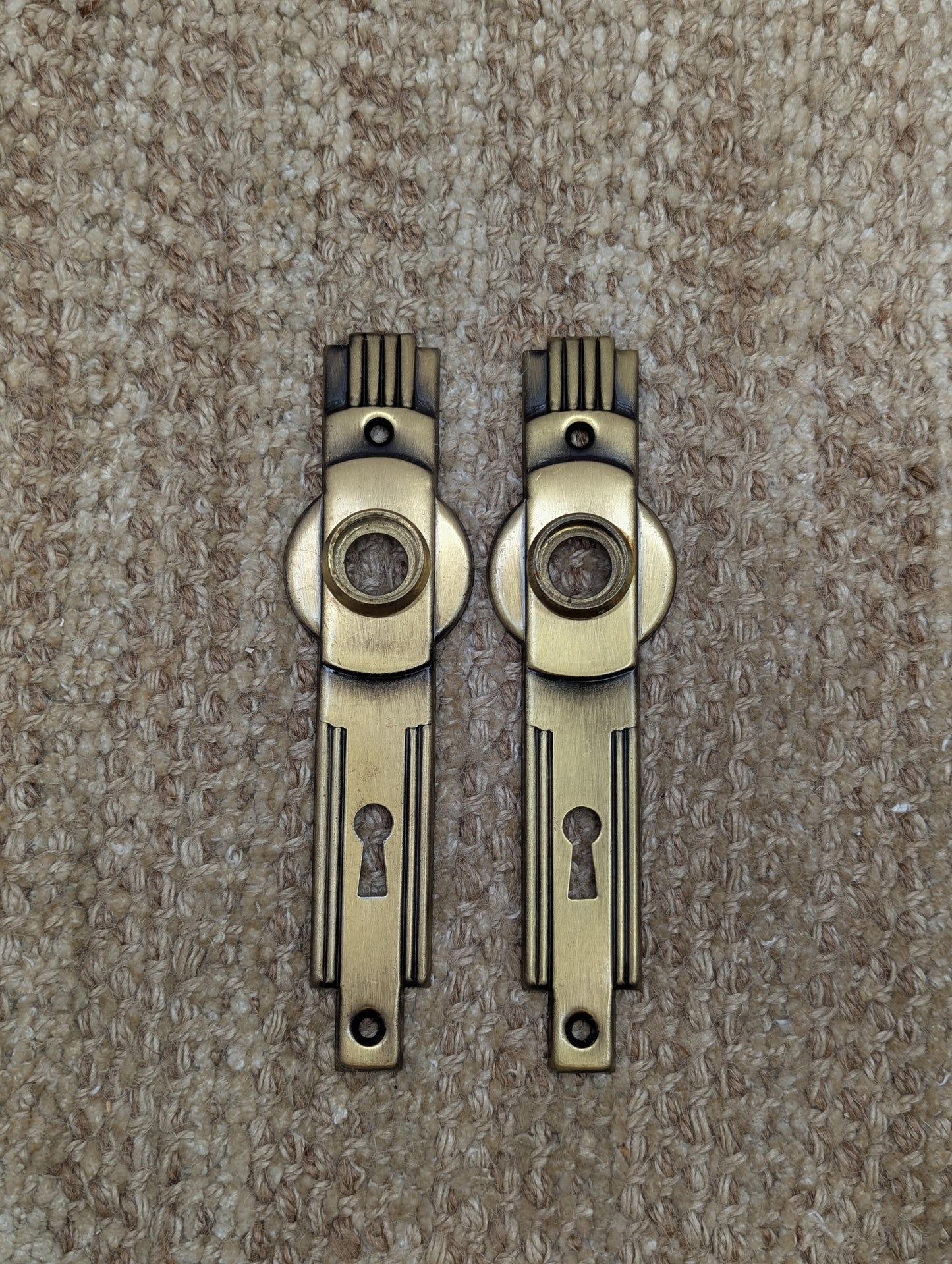 1 5/8" x 6 1/4" Pair Of Antique Stamped Steel Door Knob Plates