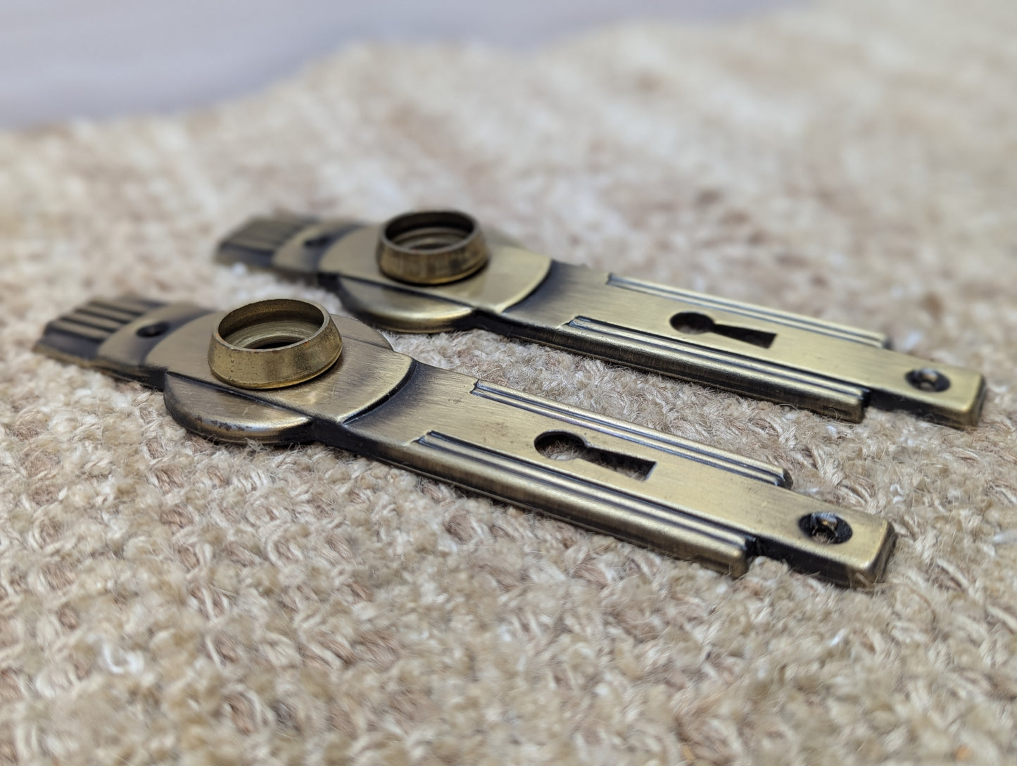1 5/8" x 6 1/4" Pair Of Antique Stamped Steel Door Knob Plates