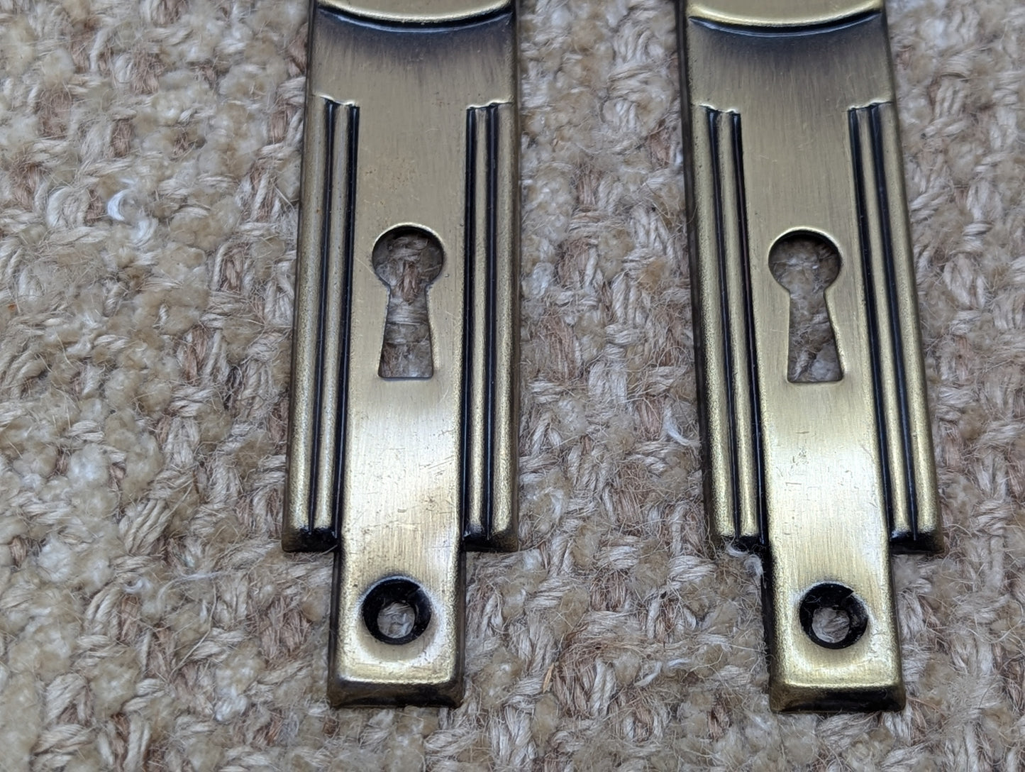 1 5/8" x 6 1/4" Pair Of Antique Stamped Steel Door Knob Plates