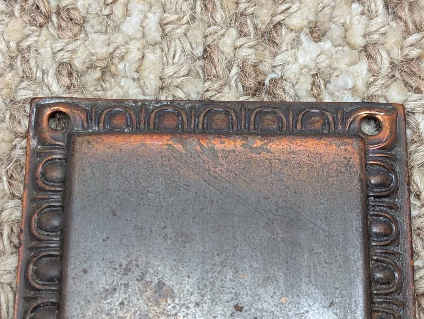 2 5/8" x 7" Antique Stamped Steel Door Knob Plate