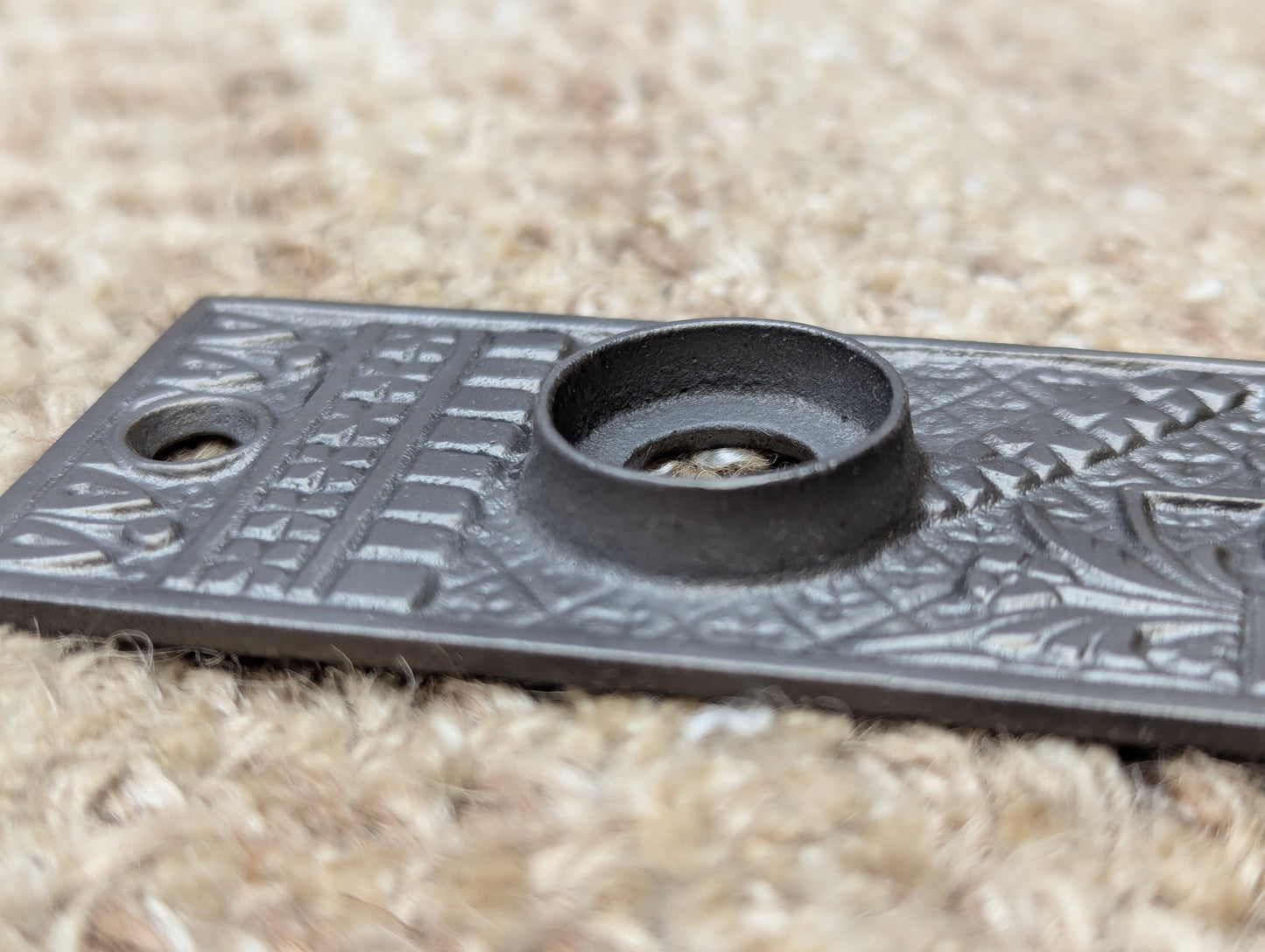 1 1/2" x 5 3/8" Antique Cast Iron Door Knob Plates Lockwood Hardware Circa 1886