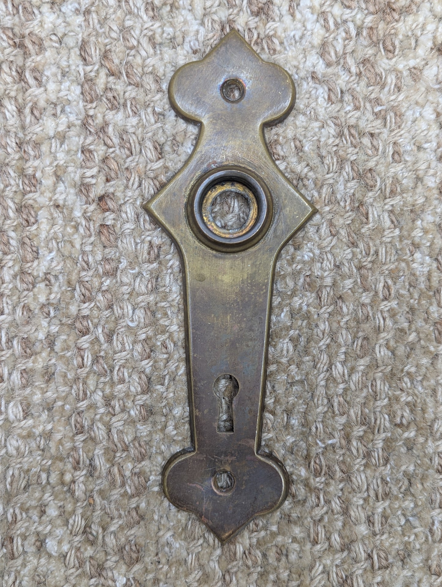 2 1/4" x 6 1/2" Antique Stamped Brass Door Knob Plate