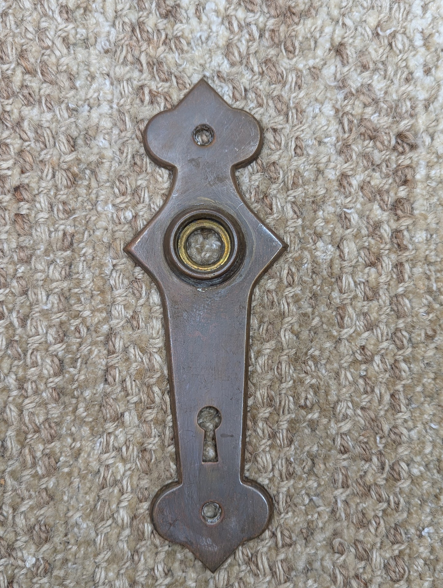 2 1/4" x 6 1/2" Antique Stamped Brass Door Knob Plate
