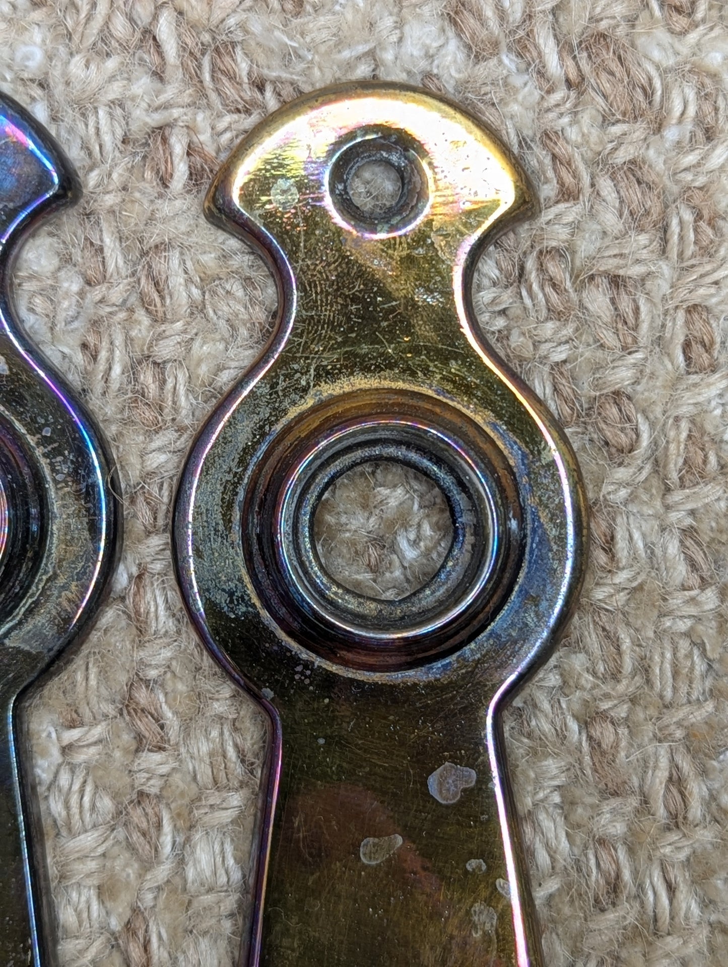 1 5/8" x 6 5/16" Pair Of Antique Stamped Steel Door Knob Plates