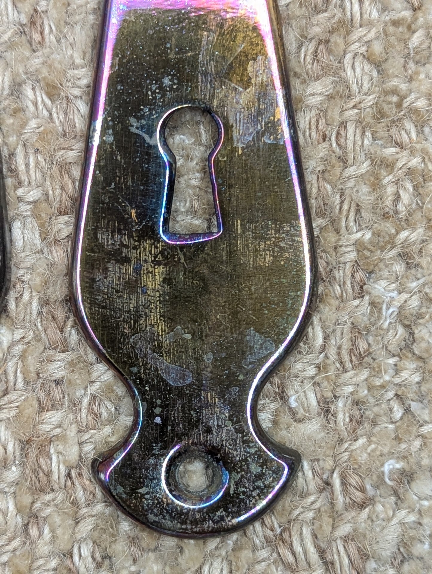 1 5/8" x 6 5/16" Pair Of Antique Stamped Steel Door Knob Plates