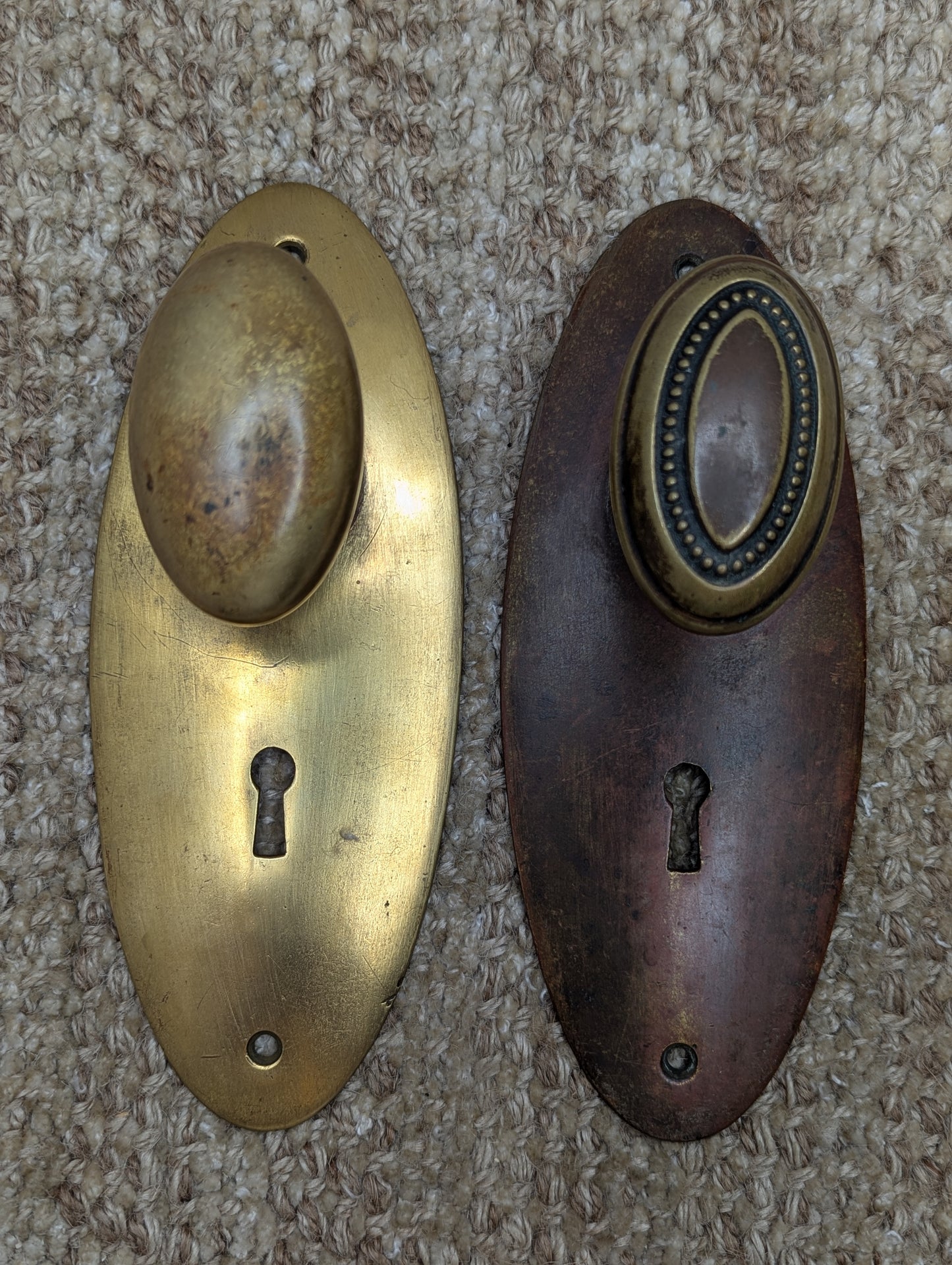 Antique Oval Brass Door Knobs And Cast Brass Door Plates