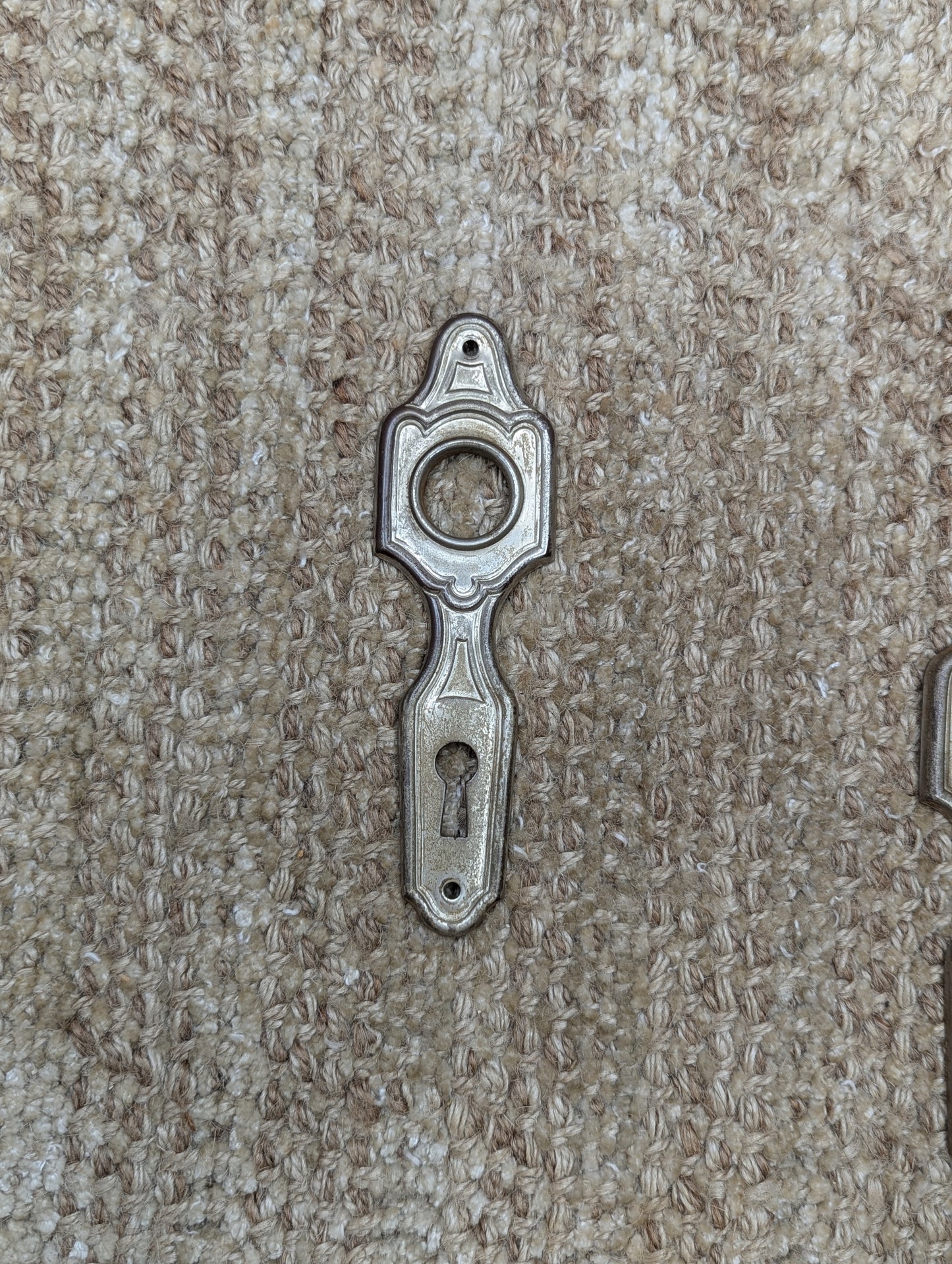 1 1/2" x 5 1/16" Antique Stamped Steel Door Knob Plate Hardware