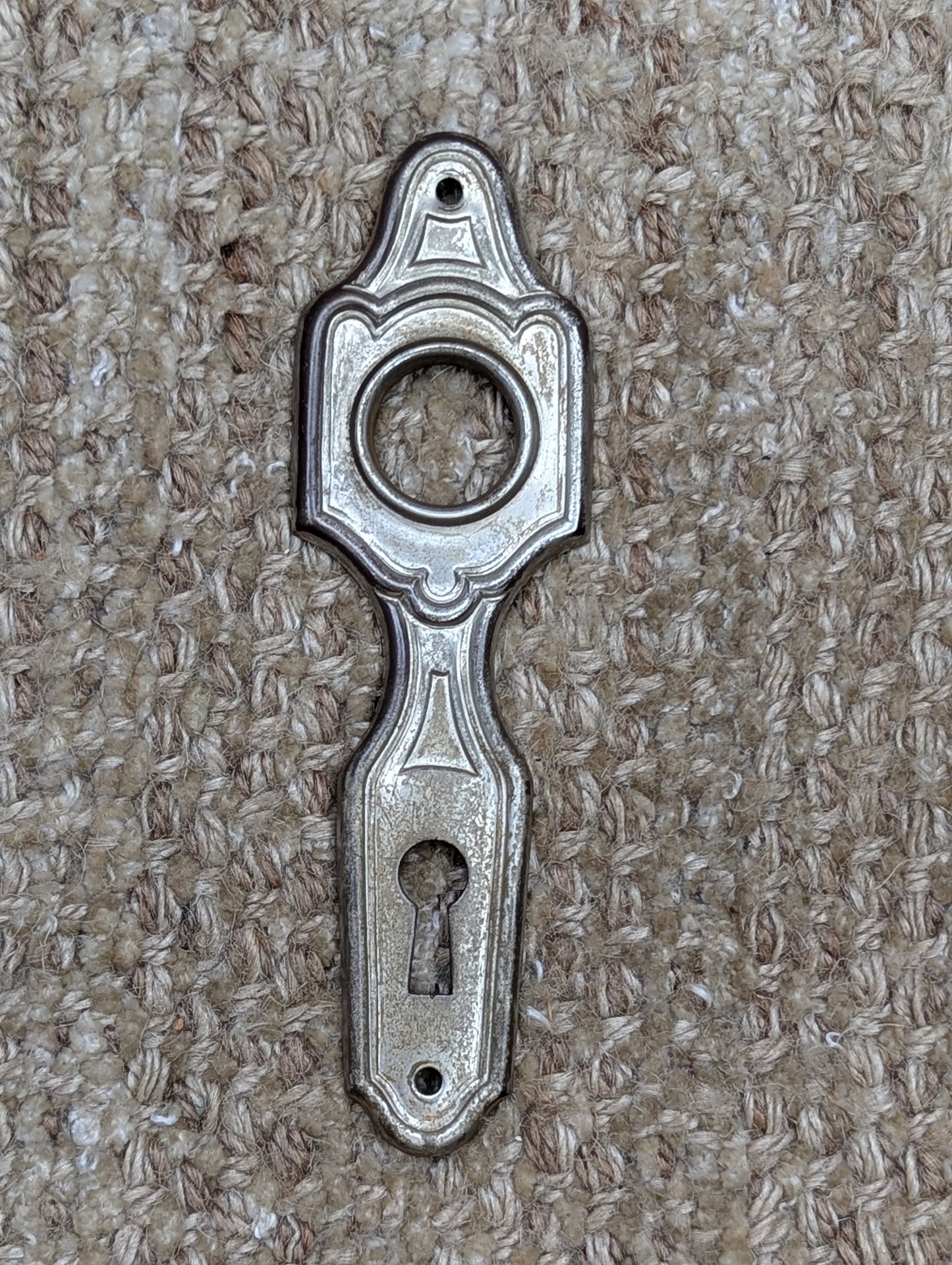 1 1/2" x 5 1/16" Antique Stamped Steel Door Knob Plate Hardware