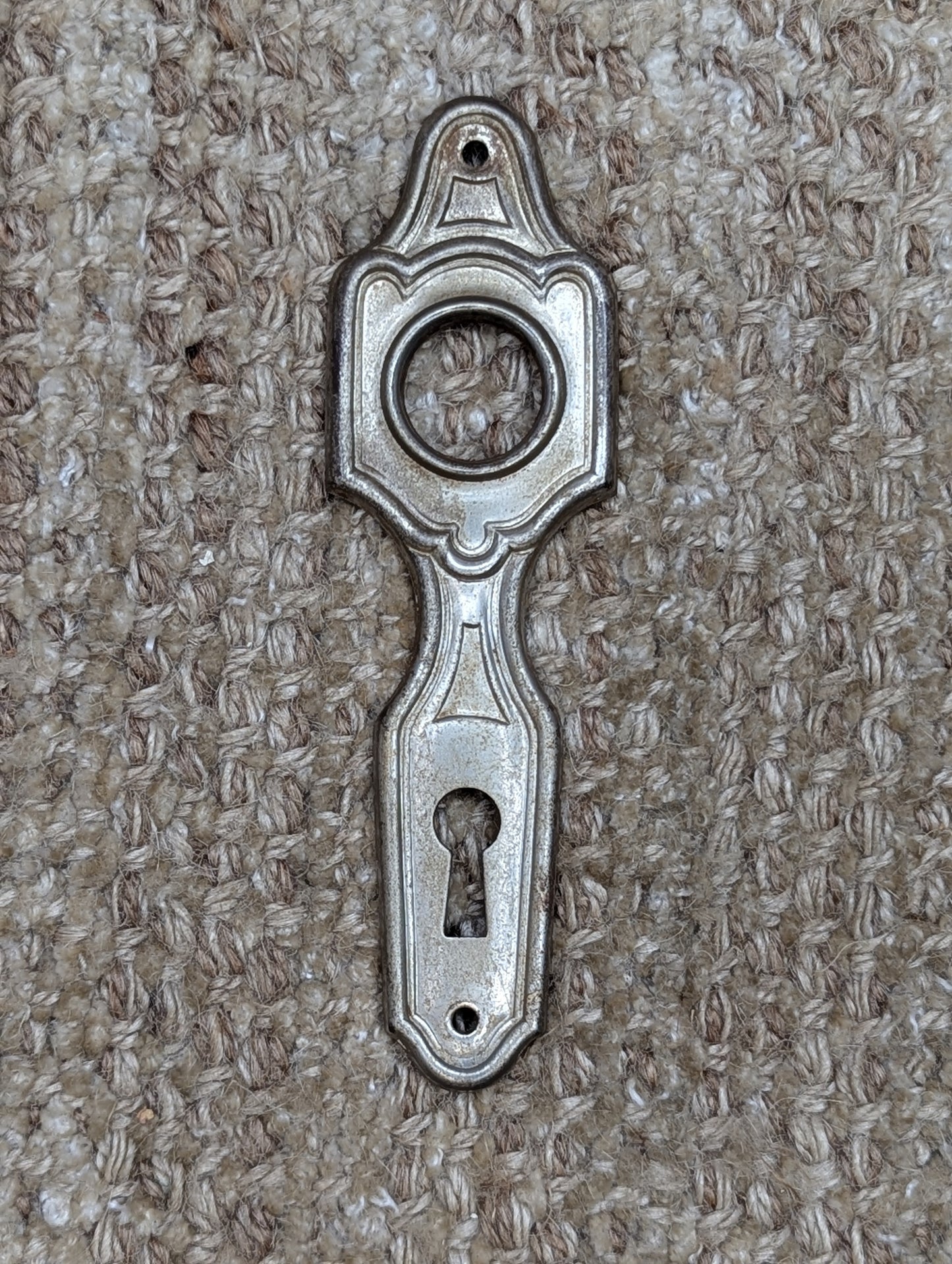1 1/2" x 5 1/16" Antique Stamped Steel Door Knob Plate Hardware