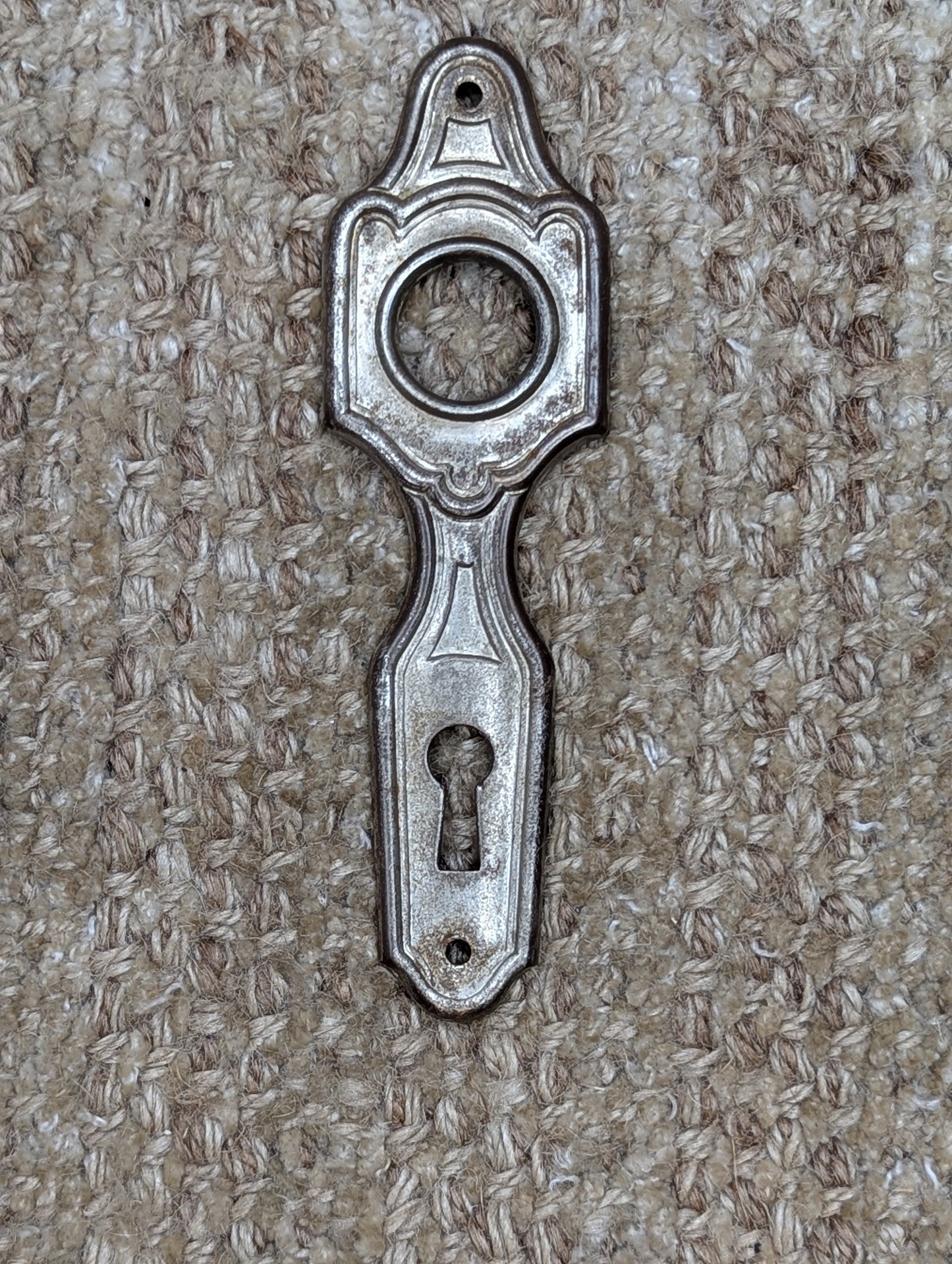 1 1/2" x 5 1/16" Antique Stamped Steel Door Knob Plate Hardware