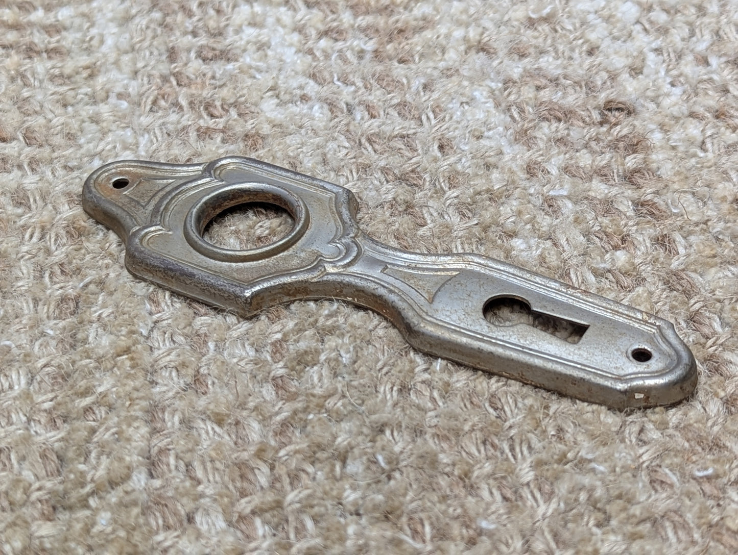 1 1/2" x 5 1/16" Antique Stamped Steel Door Knob Plate Hardware