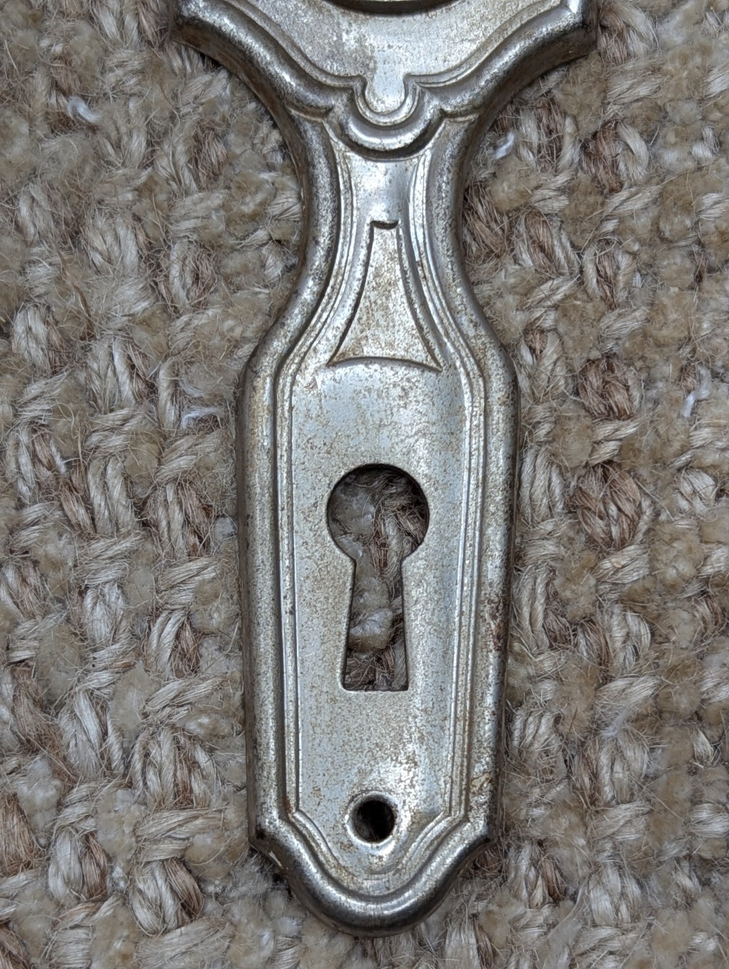 1 1/2" x 5 1/16" Antique Stamped Steel Door Knob Plate Hardware