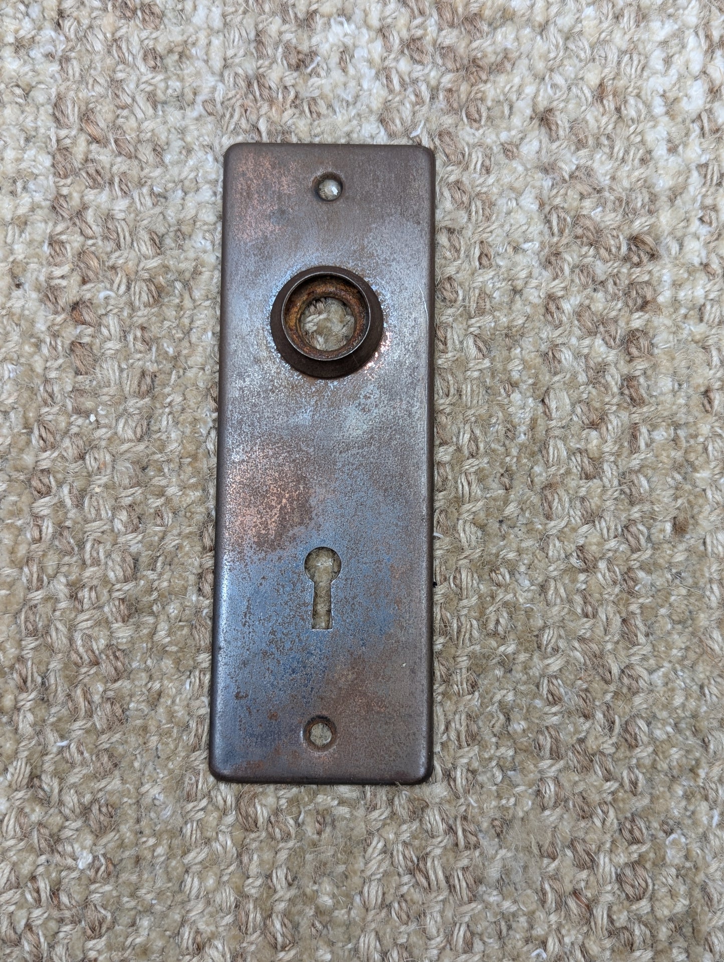 1 15/16" x 5 11/16" Antique Stamped Steel Door Knob Plate