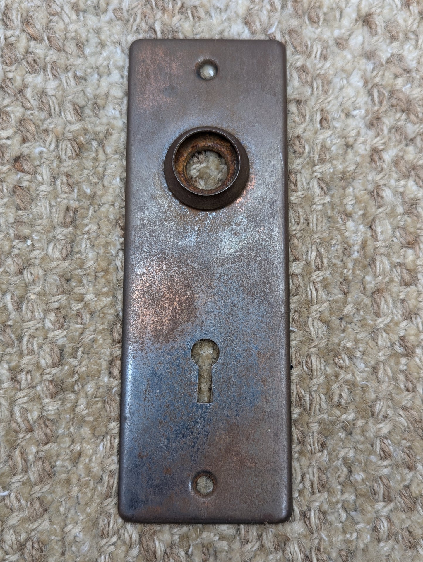 1 15/16" x 5 11/16" Antique Stamped Steel Door Knob Plate