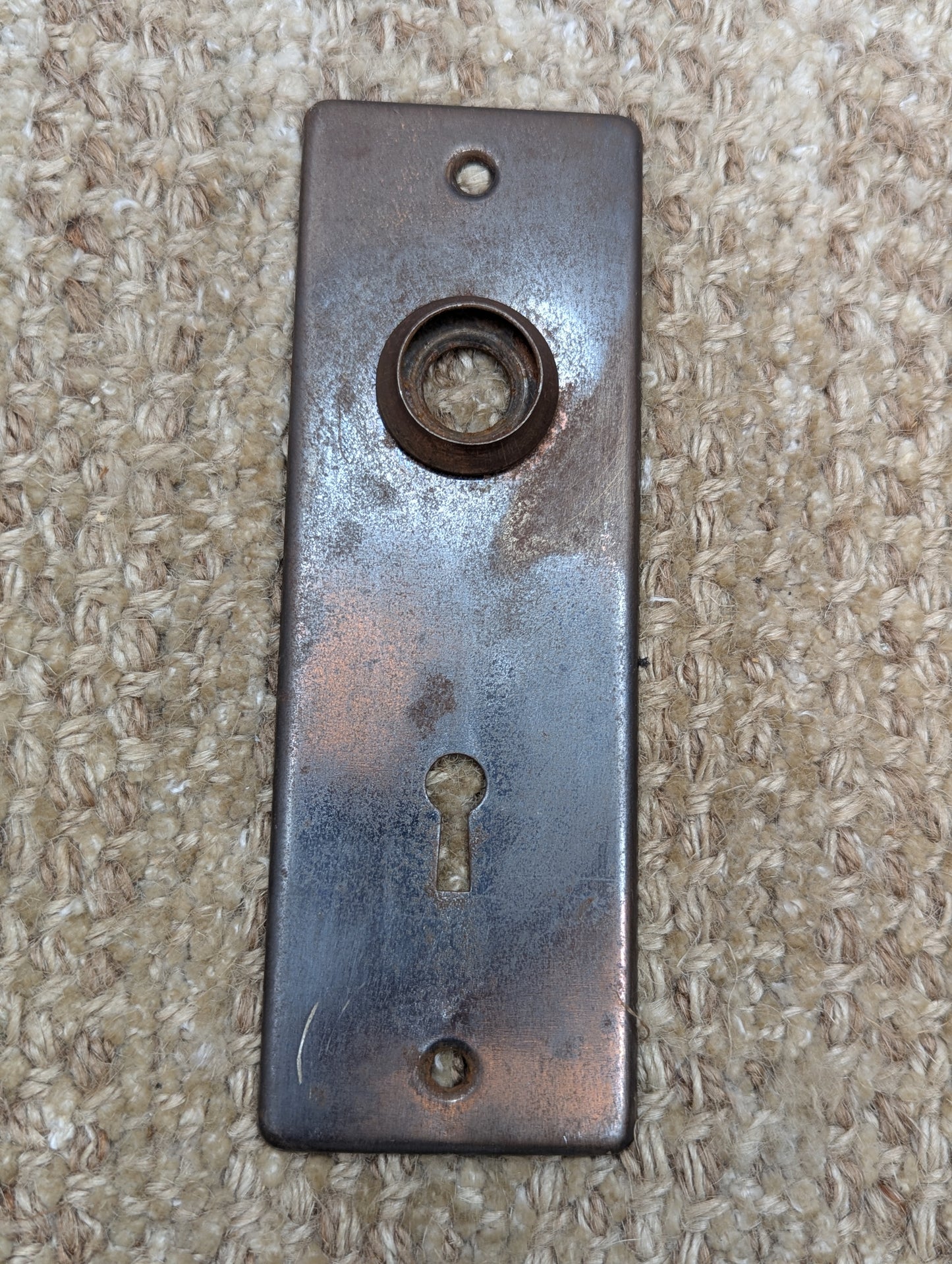 1 15/16" x 5 11/16" Antique Stamped Steel Door Knob Plate