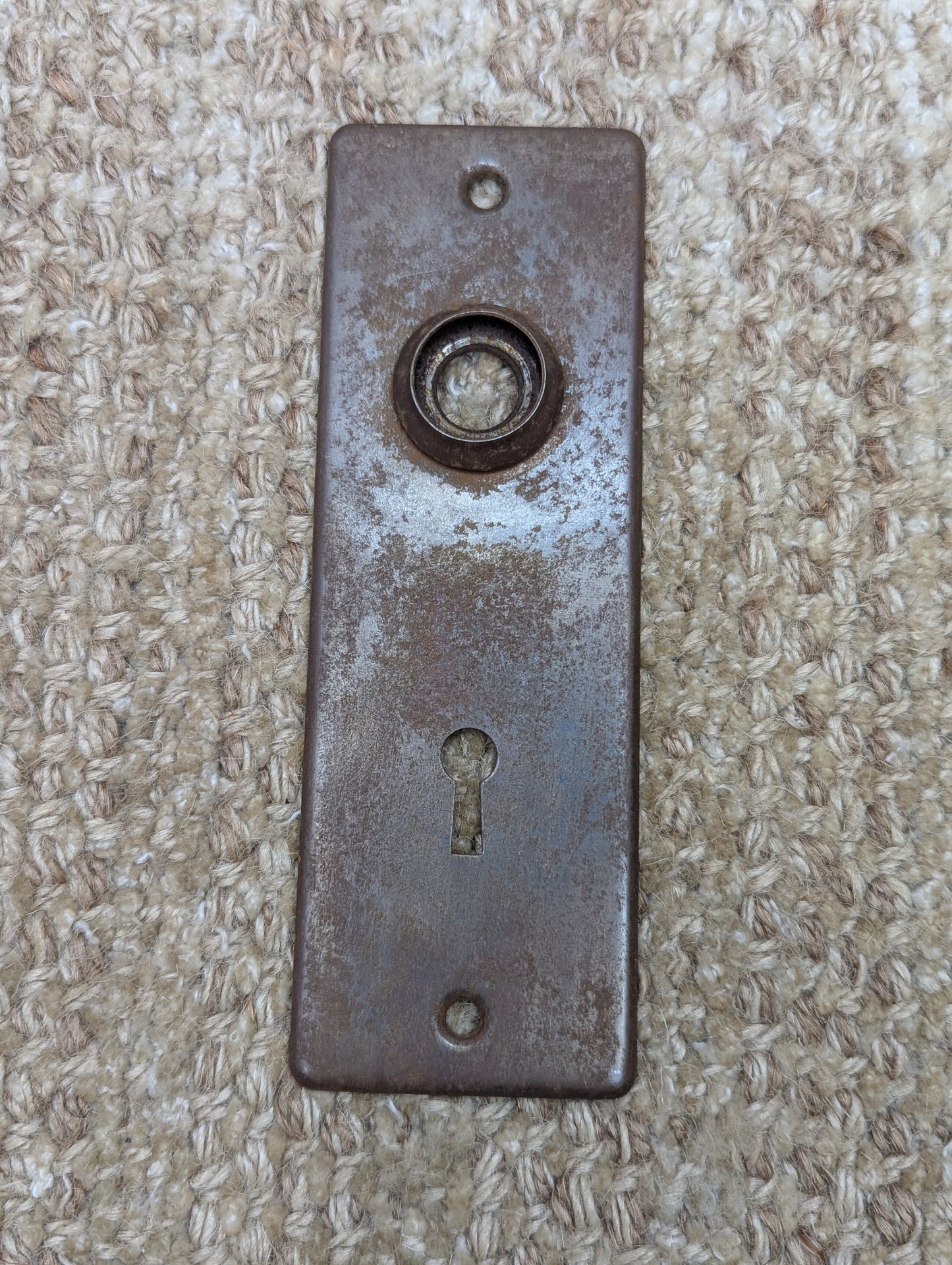 1 15/16" x 5 11/16" Antique Stamped Steel Door Knob Plate