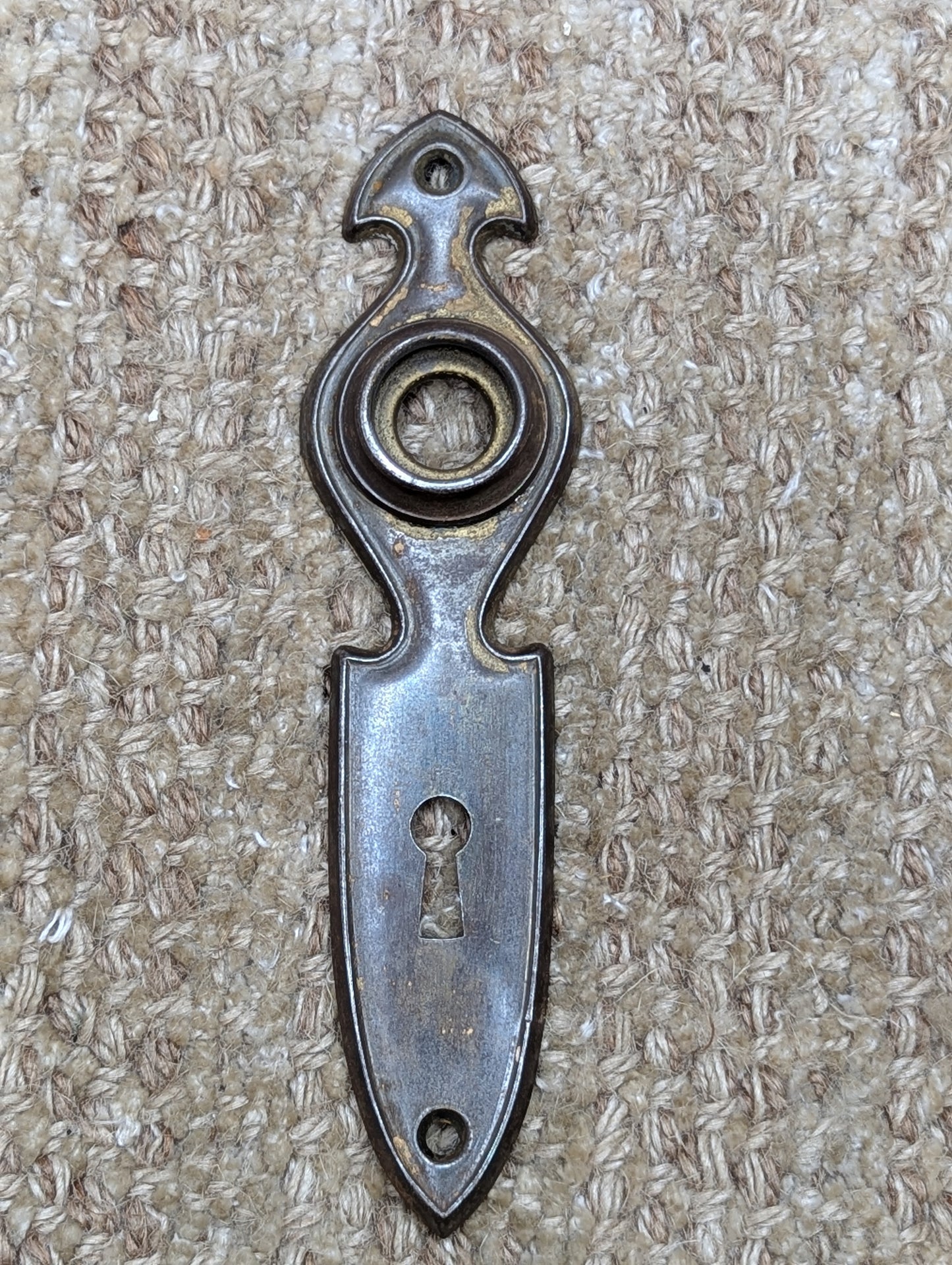 1 1/2" x 6" Antique Stamped Steel Door Knob Plate