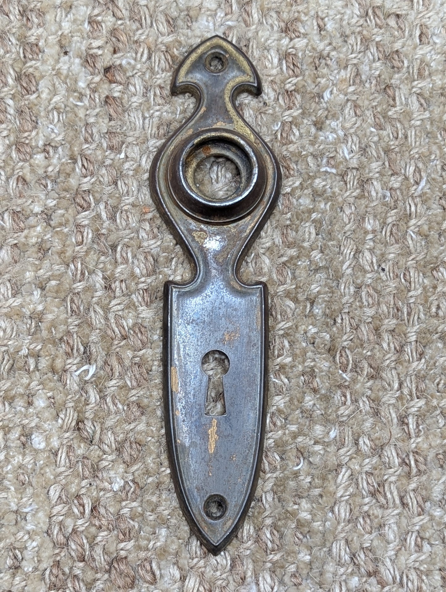 1 1/2" x 6" Antique Stamped Steel Door Knob Plate