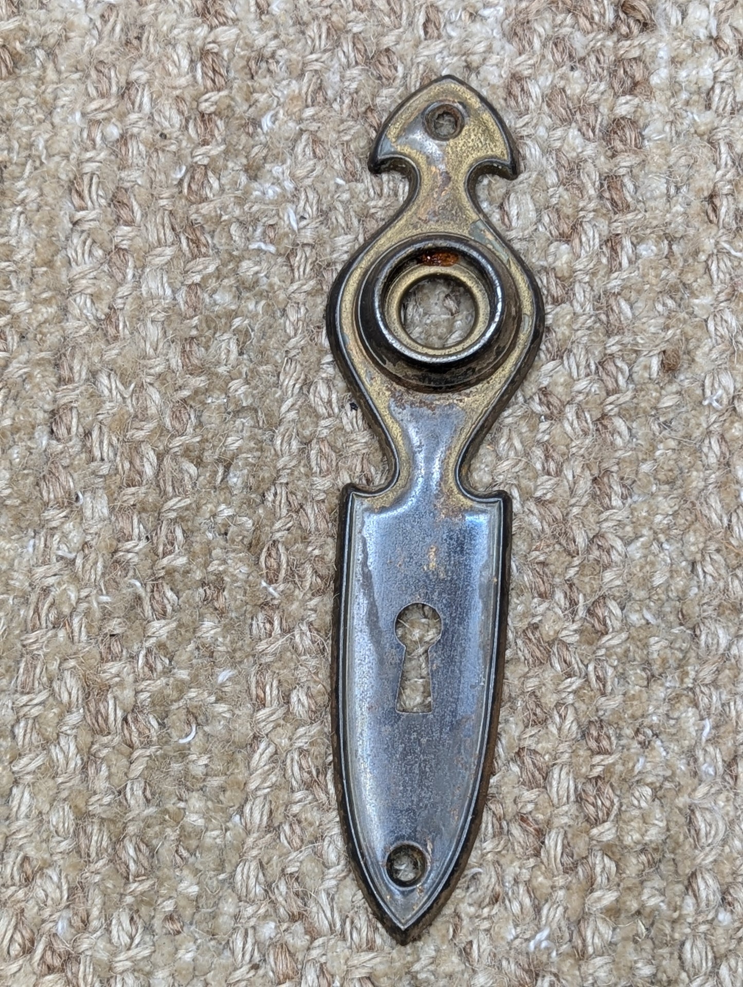 1 1/2" x 6" Antique Stamped Steel Door Knob Plate