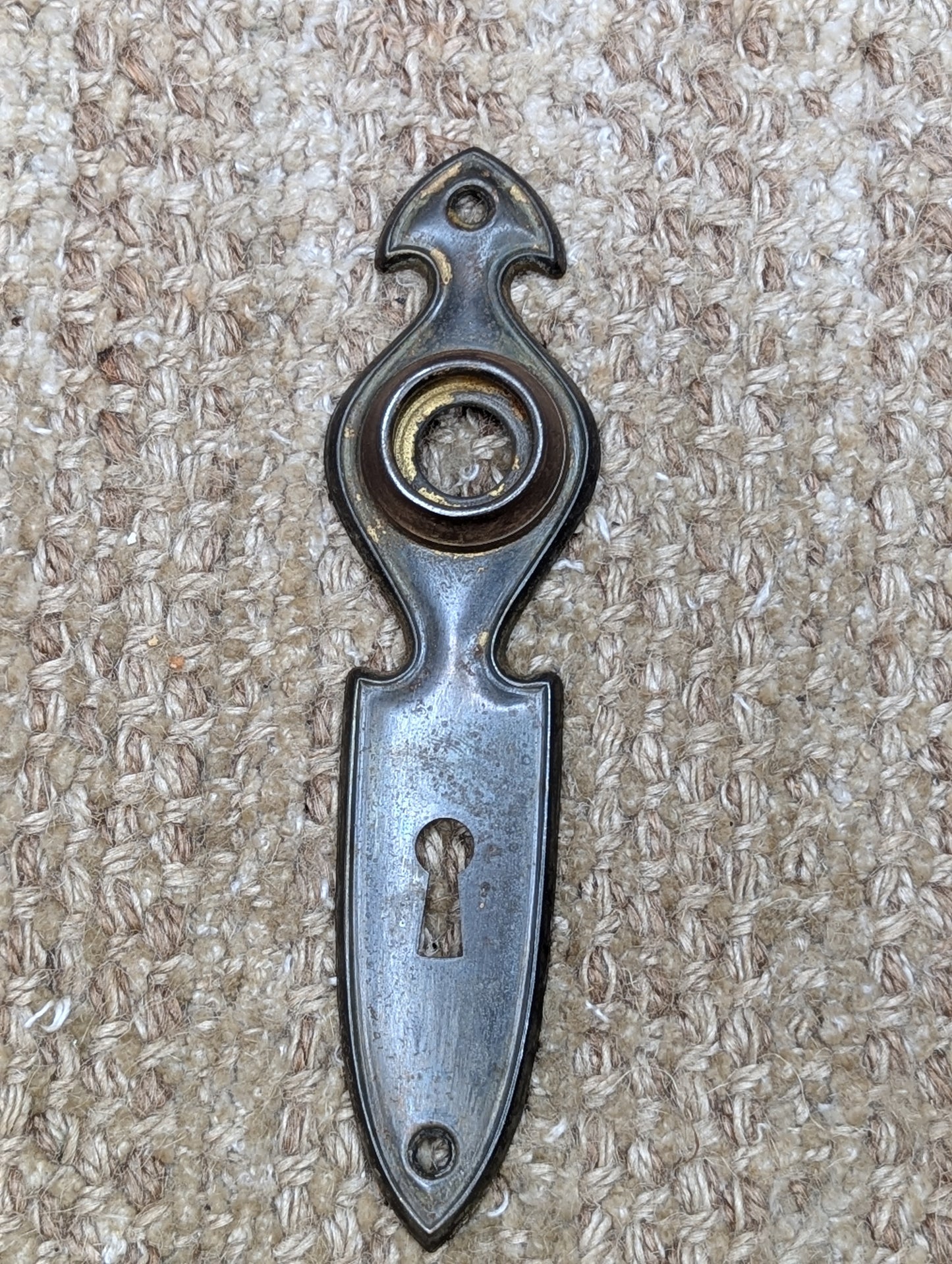 1 1/2" x 6" Antique Stamped Steel Door Knob Plate